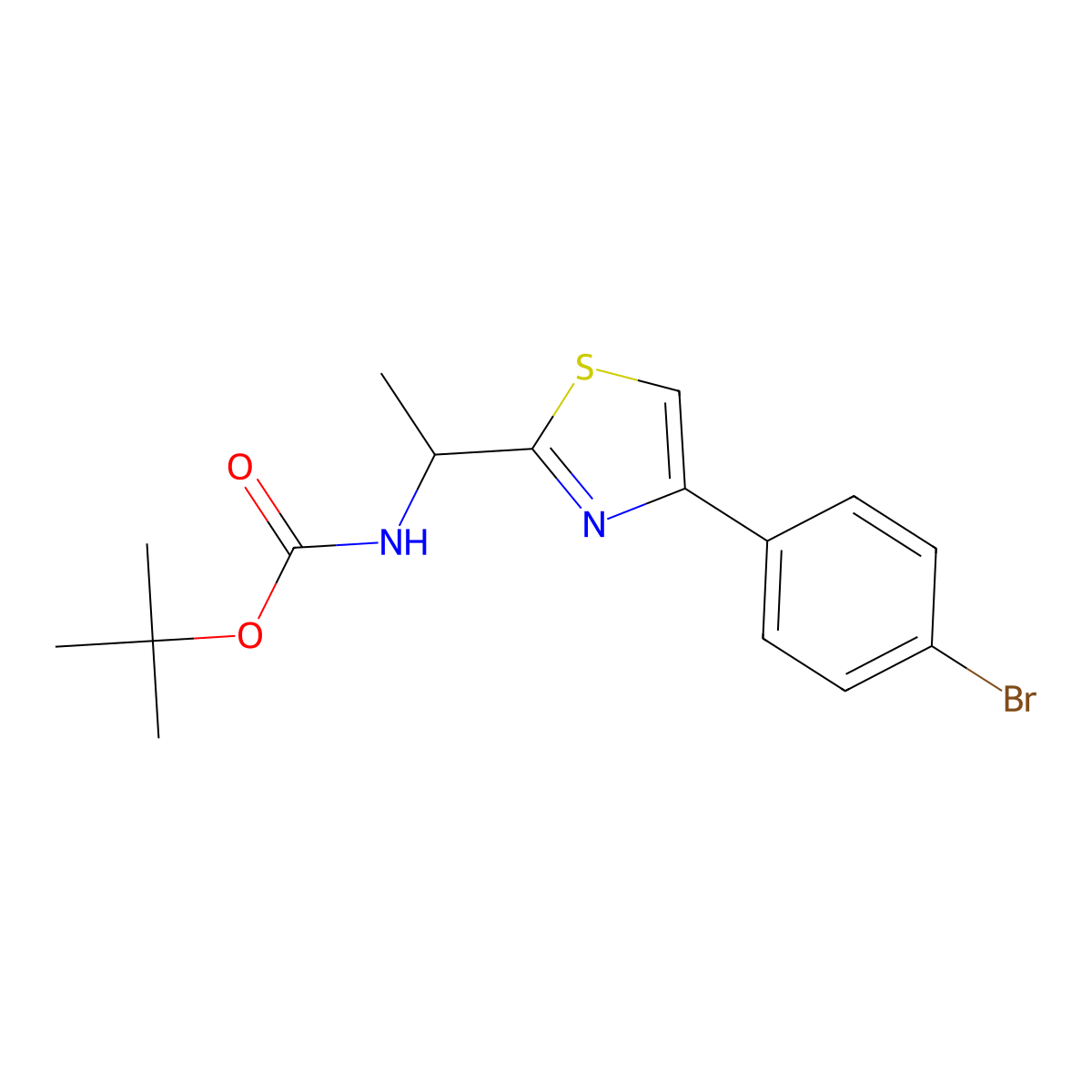 tert-butyl N-{1-[4-(4-bromophenyl)-1,3-thiazol-2-yl]ethyl}carbamate molecular structure, CAS 2680805-17-6