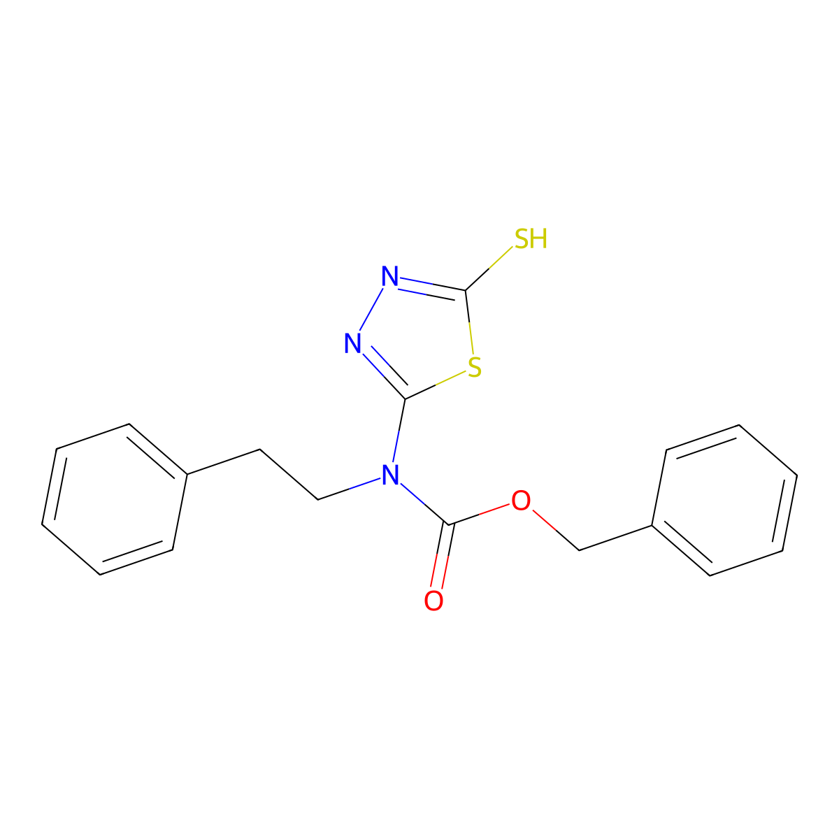 benzyl N-(2-phenylethyl)-N-(5-sulfanyl-1,3,4-thiadiazol-2-yl)carbamate molecular structure, CAS 2680805-31-4