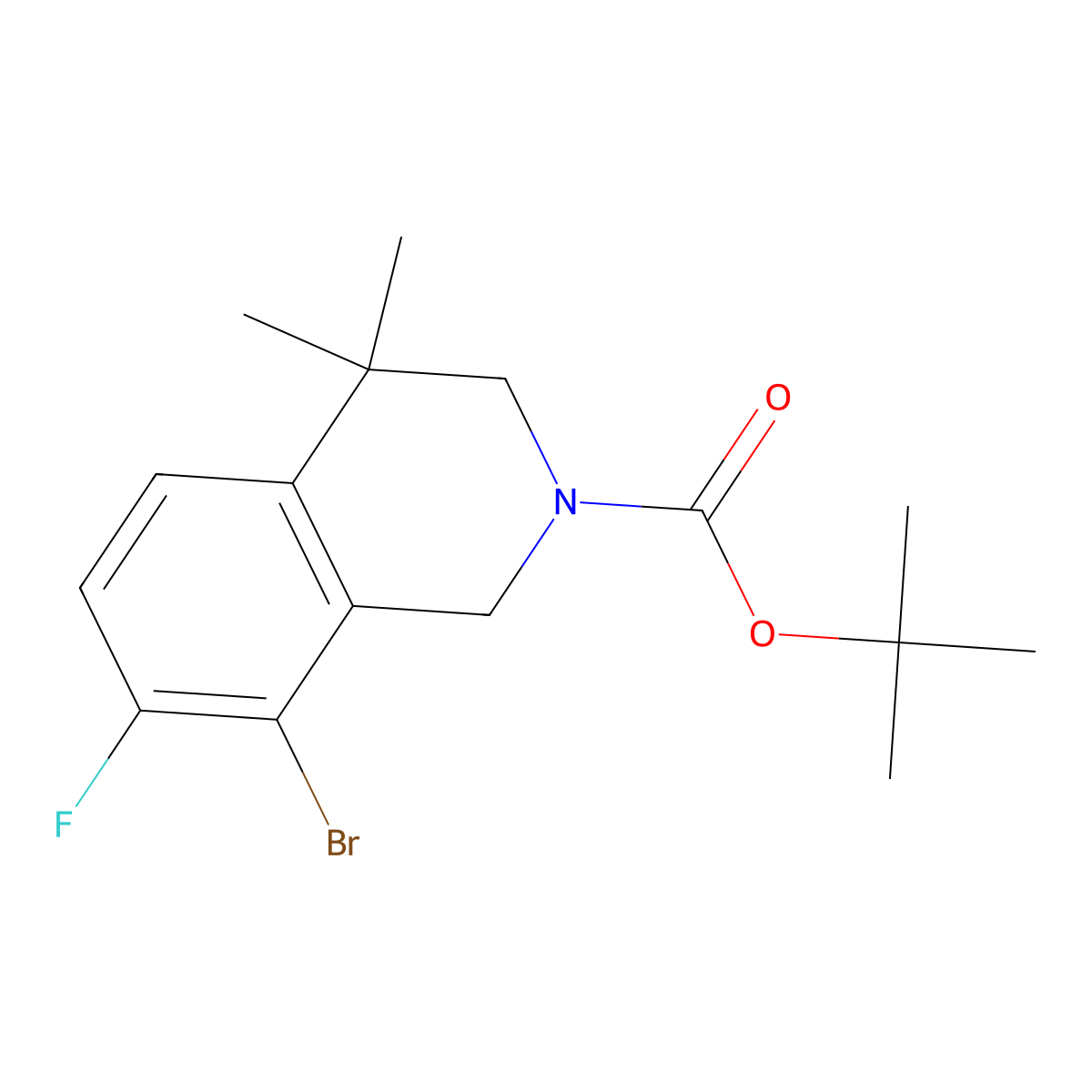 Tert-butyl 8-bromo-7-fluoro-4,4-dimethyl-1,2,3,4-tetrahydroisoquinoline-2-carboxylate molecular structure, CAS 2680805-41-6