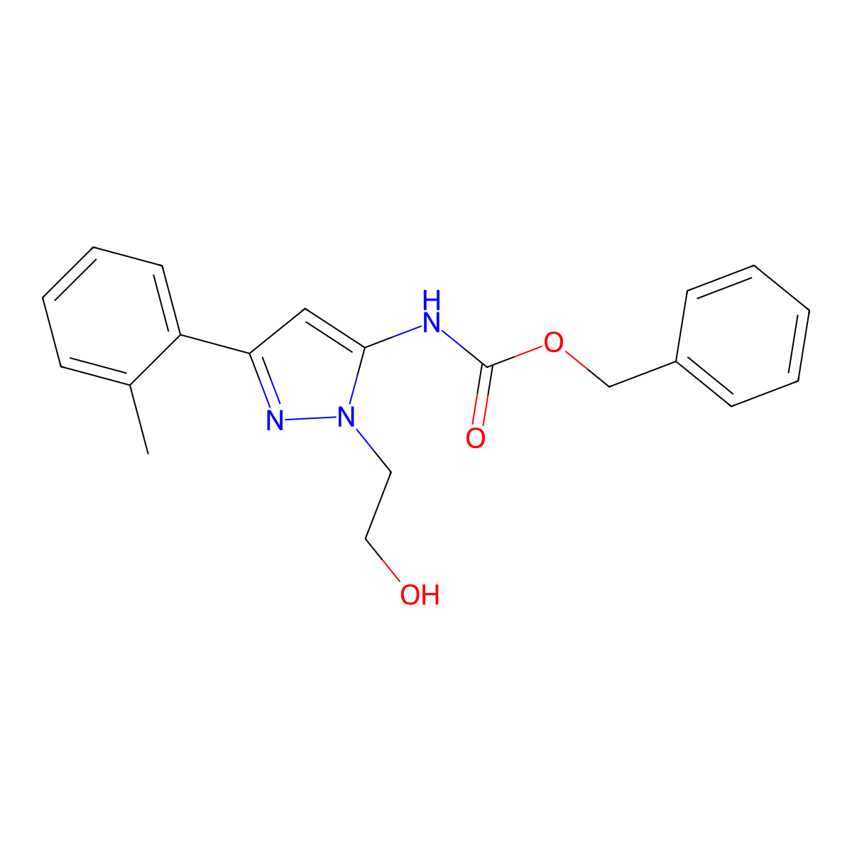 benzyl N-[1-(2-hydroxyethyl)-3-(2-methylphenyl)-1H-pyrazol-5-yl]carbamate molecular structure, CAS 2680805-57-4