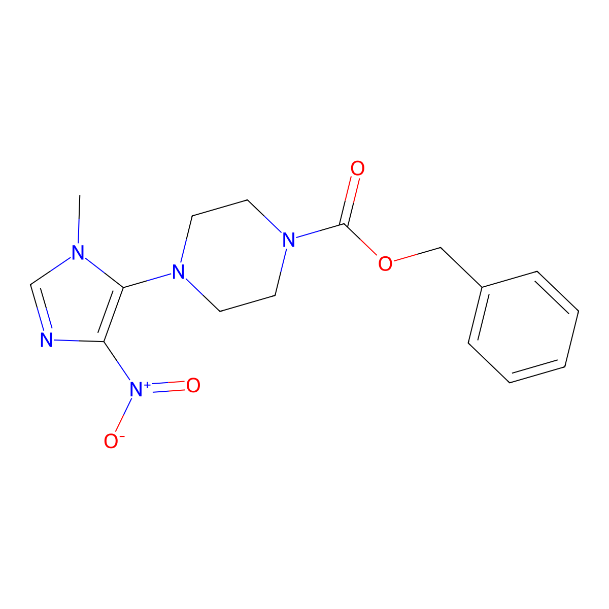benzyl 4-(1-methyl-4-nitro-1H-imidazol-5-yl)piperazine-1-carboxylate molecular structure, CAS 2680805-61-0
