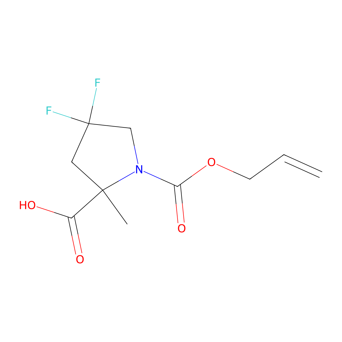 4,4-Difluoro-2-methyl-1-[(prop-2-en-1-yloxy)carbonyl]pyrrolidine-2-carboxylic acid molecular structure, CAS 2680805-64-3