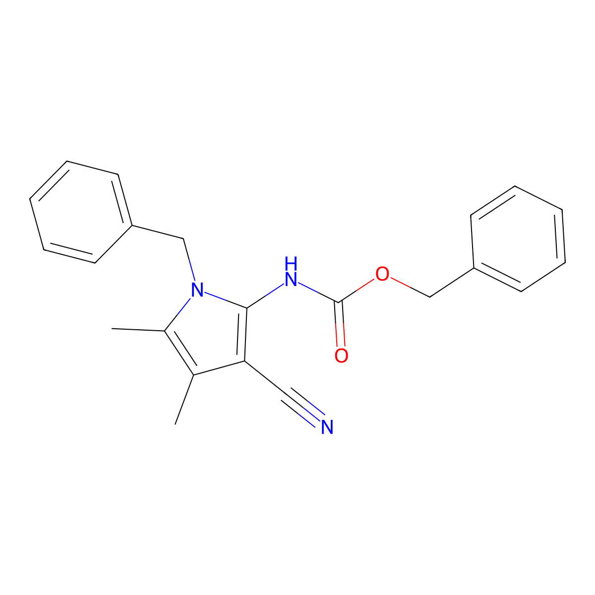benzyl N-(1-benzyl-3-cyano-4,5-dimethyl-1H-pyrrol-2-yl)carbamate molecular structure, CAS 2680805-68-7