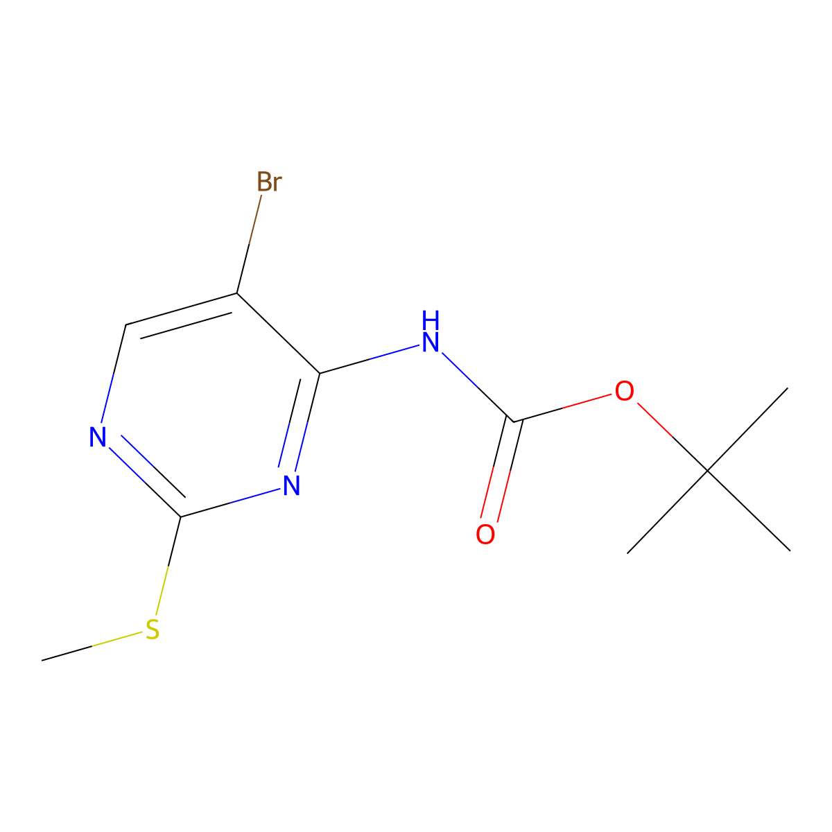 tert-butyl N-[5-bromo-2-(methylsulfanyl)pyrimidin-4-yl]carbamate molecular structure, CAS 2680805-70-1