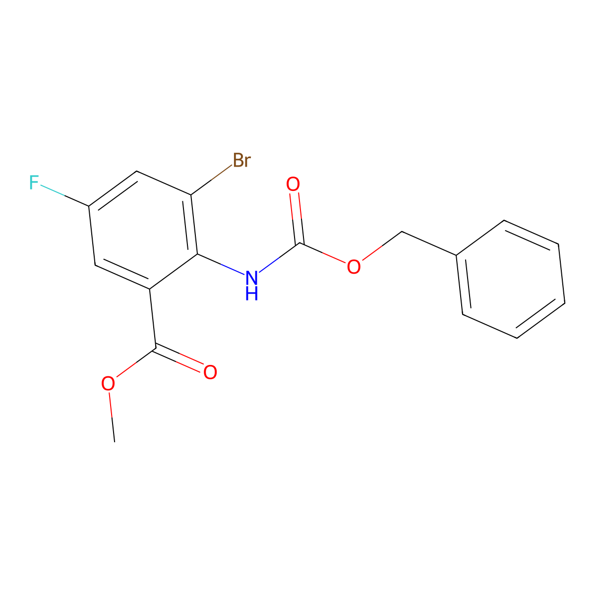 Methyl 2-{[(benzyloxy)carbonyl]amino}-3-bromo-5-fluorobenzoate molecular structure, CAS 2680805-76-7