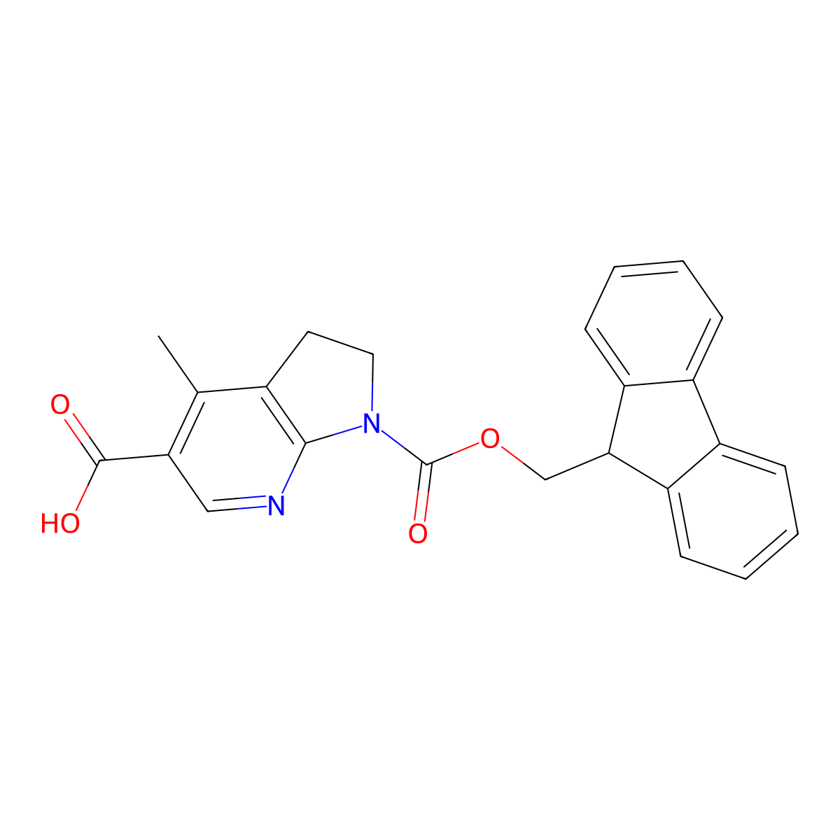 1-{[(9H-fluoren-9-yl)methoxy]carbonyl}-4-methyl-1H,2H,3H-pyrrolo[2,3-b]pyridine-5-carboxylic acid molecular structure, CAS 2680805-94-9