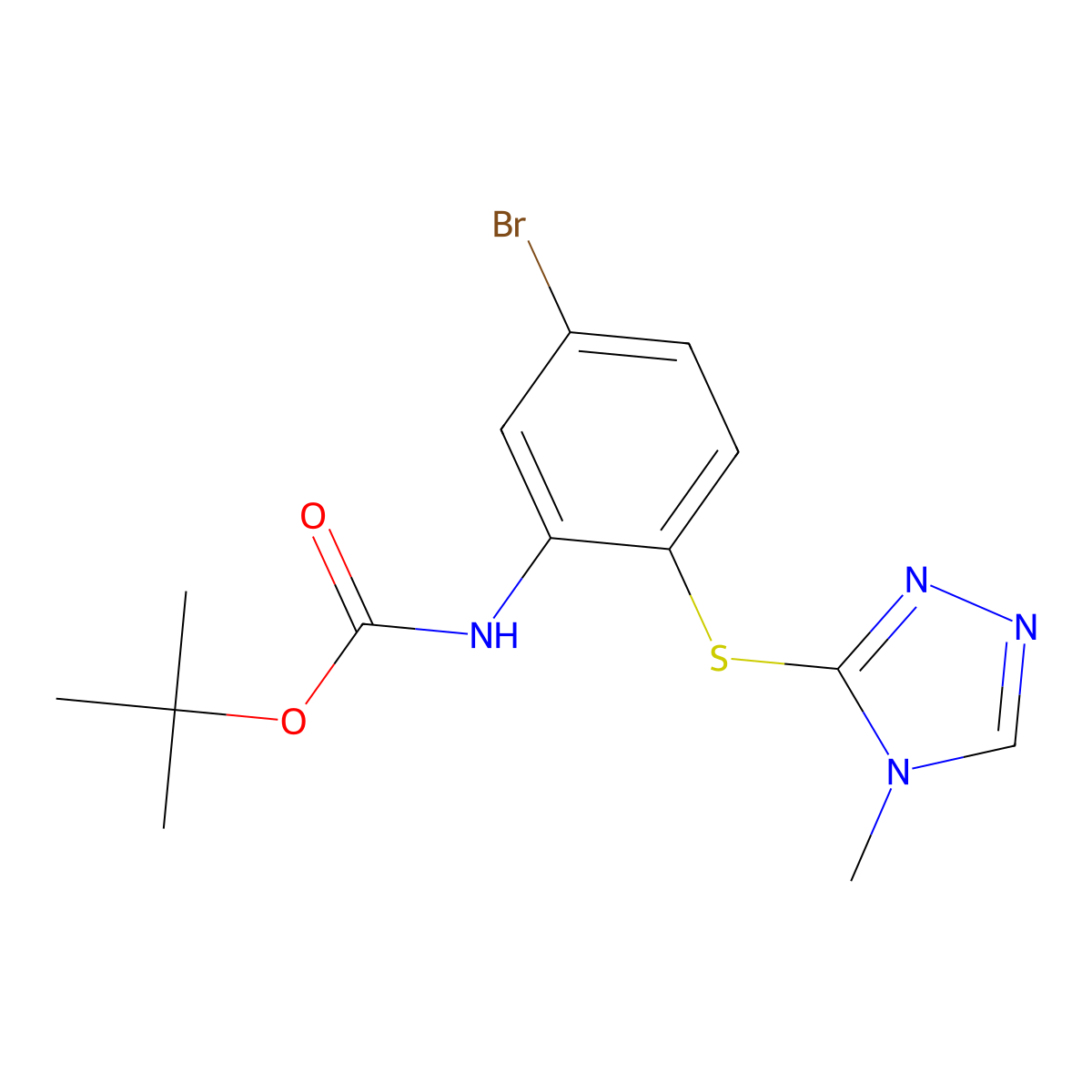 tert-butyl N-{5-bromo-2-[(4-methyl-4H-1,2,4-triazol-3-yl)sulfanyl]phenyl}carbamate molecular structure, CAS 2680805-95-0