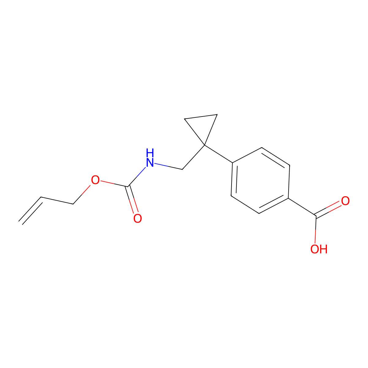 4-[1-({[(Prop-2-en-1-yloxy)carbonyl]amino}methyl)cyclopropyl]benzoic acid molecular structure, CAS 2680806-07-7