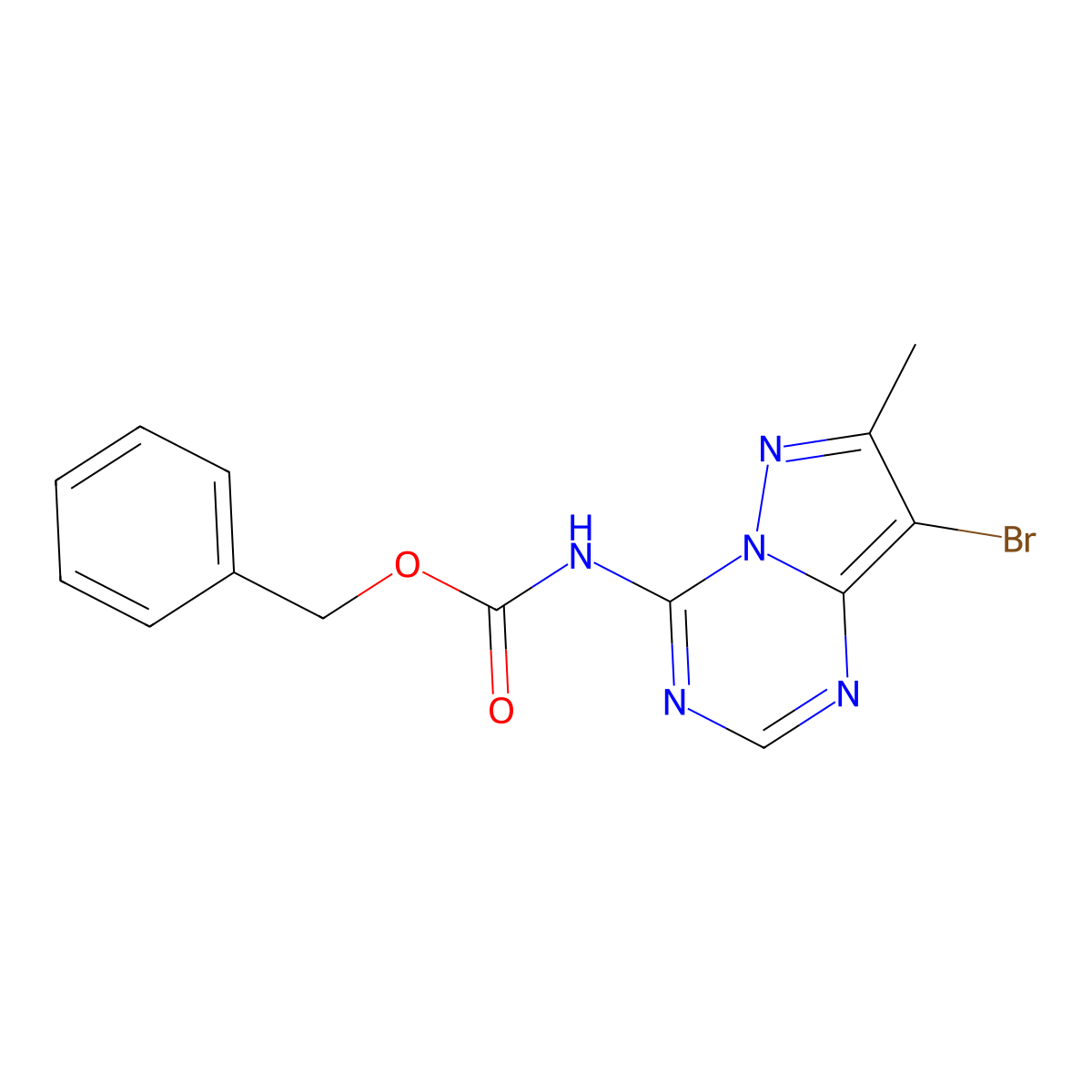 benzyl N-{8-bromo-7-methylpyrazolo[1,5-a][1,3,5]triazin-4-yl}carbamate molecular structure, CAS 2680806-10-2