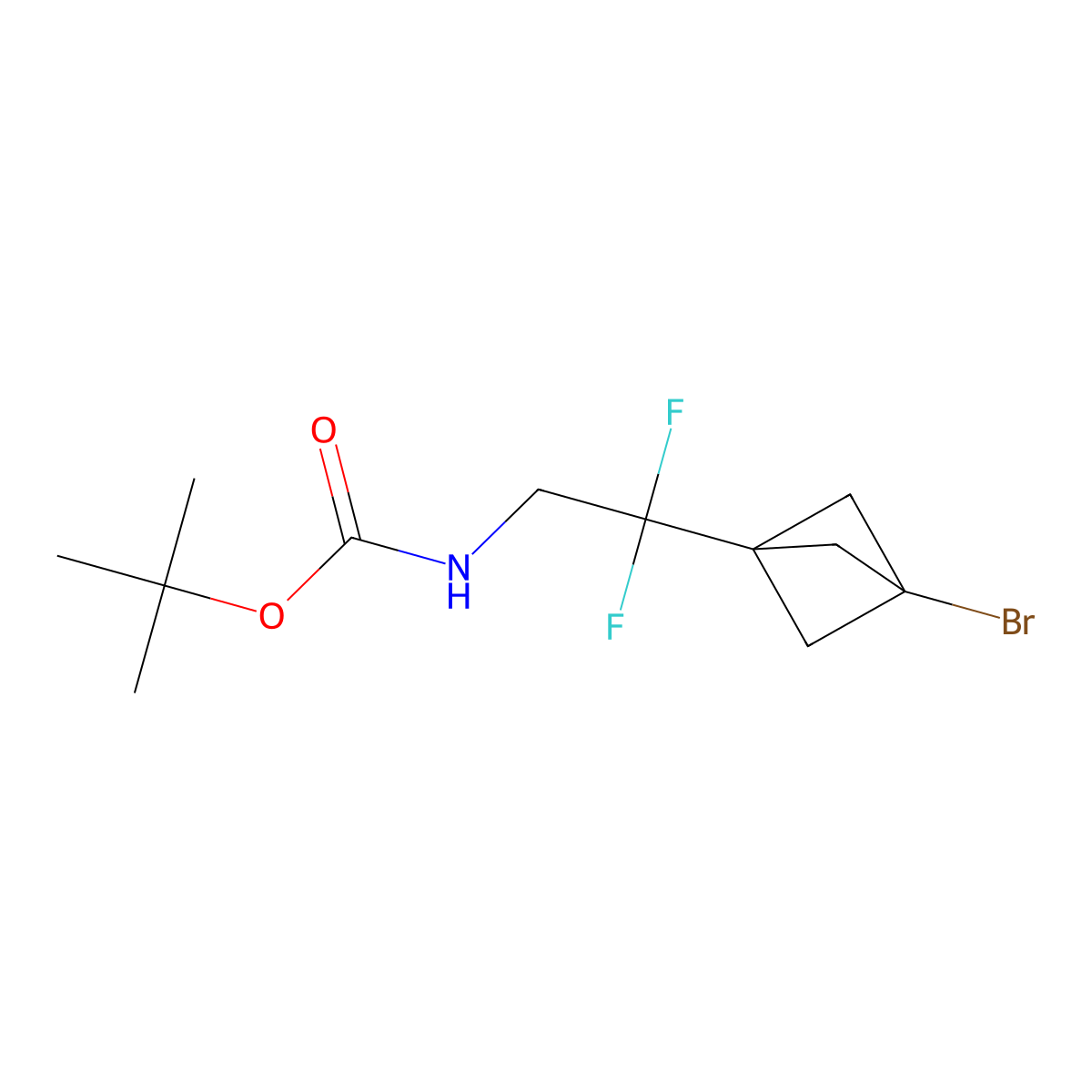 tert-butyl N-(2-{3-bromobicyclo[1.1.1]pentan-1-yl}-2,2-difluoroethyl)carbamate molecular structure, CAS 2680806-17-9