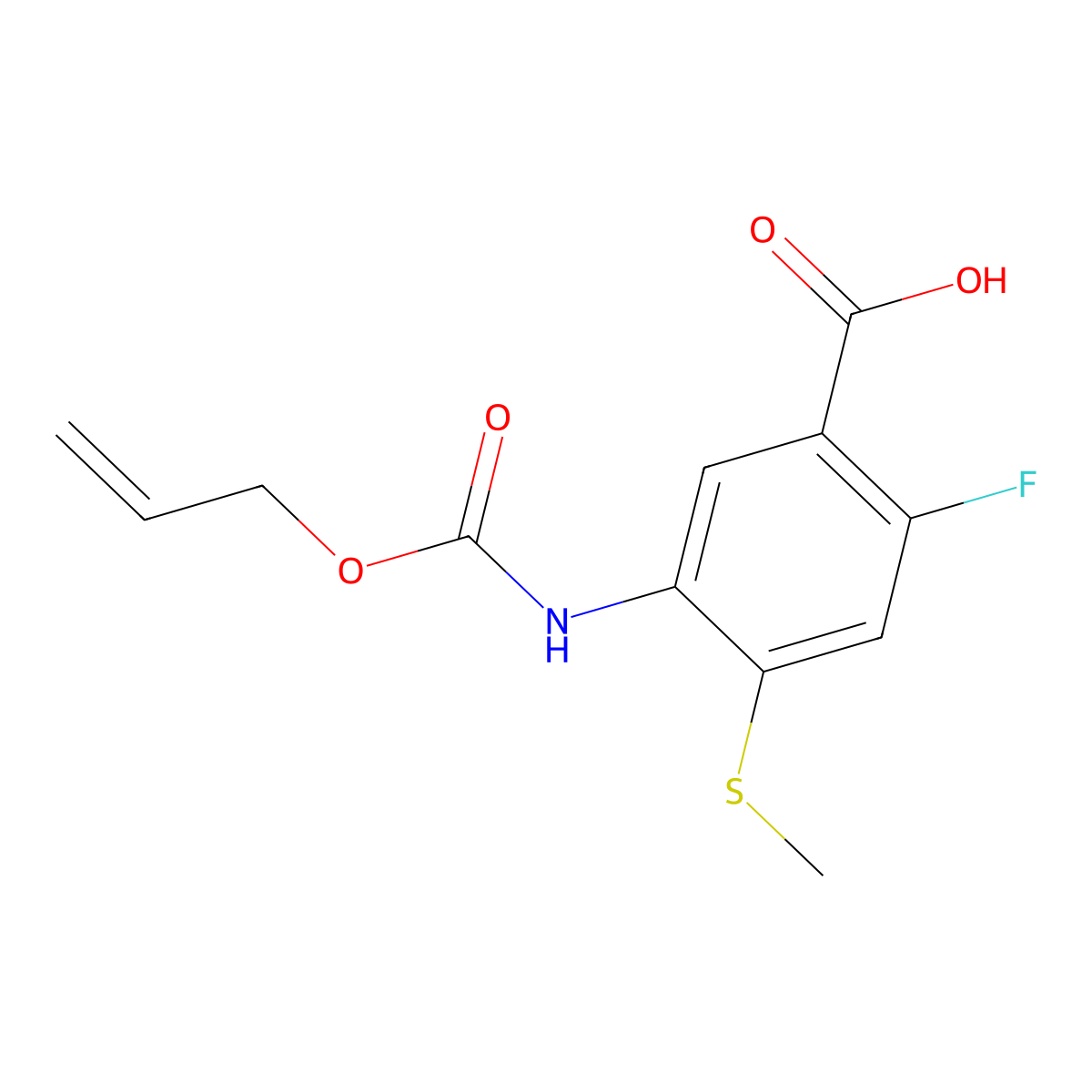 2-Fluoro-4-(methylsulfanyl)-5-{[(prop-2-en-1-yloxy)carbonyl]amino}benzoic acid molecular structure, CAS 2680806-23-7