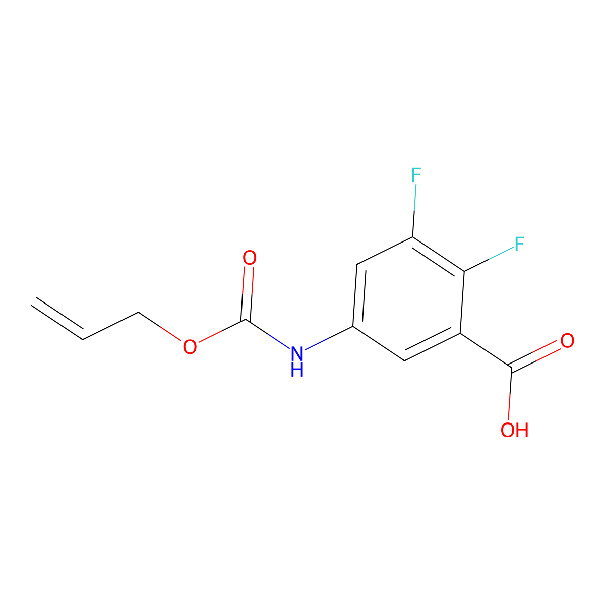 2,3-Difluoro-5-{[(prop-2-en-1-yloxy)carbonyl]amino}benzoic acid molecular structure, CAS 2680806-34-0