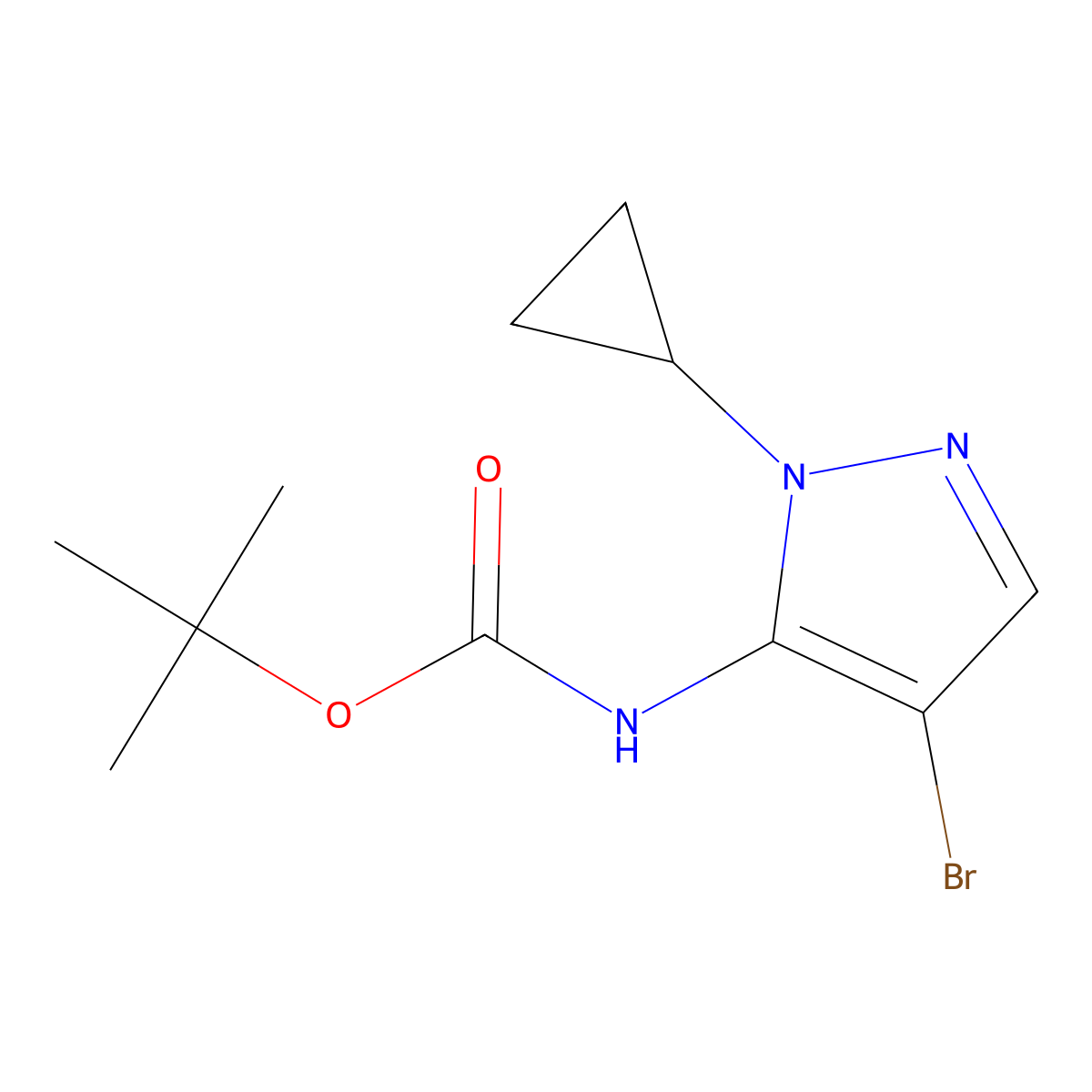 tert-butyl N-(4-bromo-1-cyclopropyl-1H-pyrazol-5-yl)carbamate molecular structure, CAS 2680806-36-2