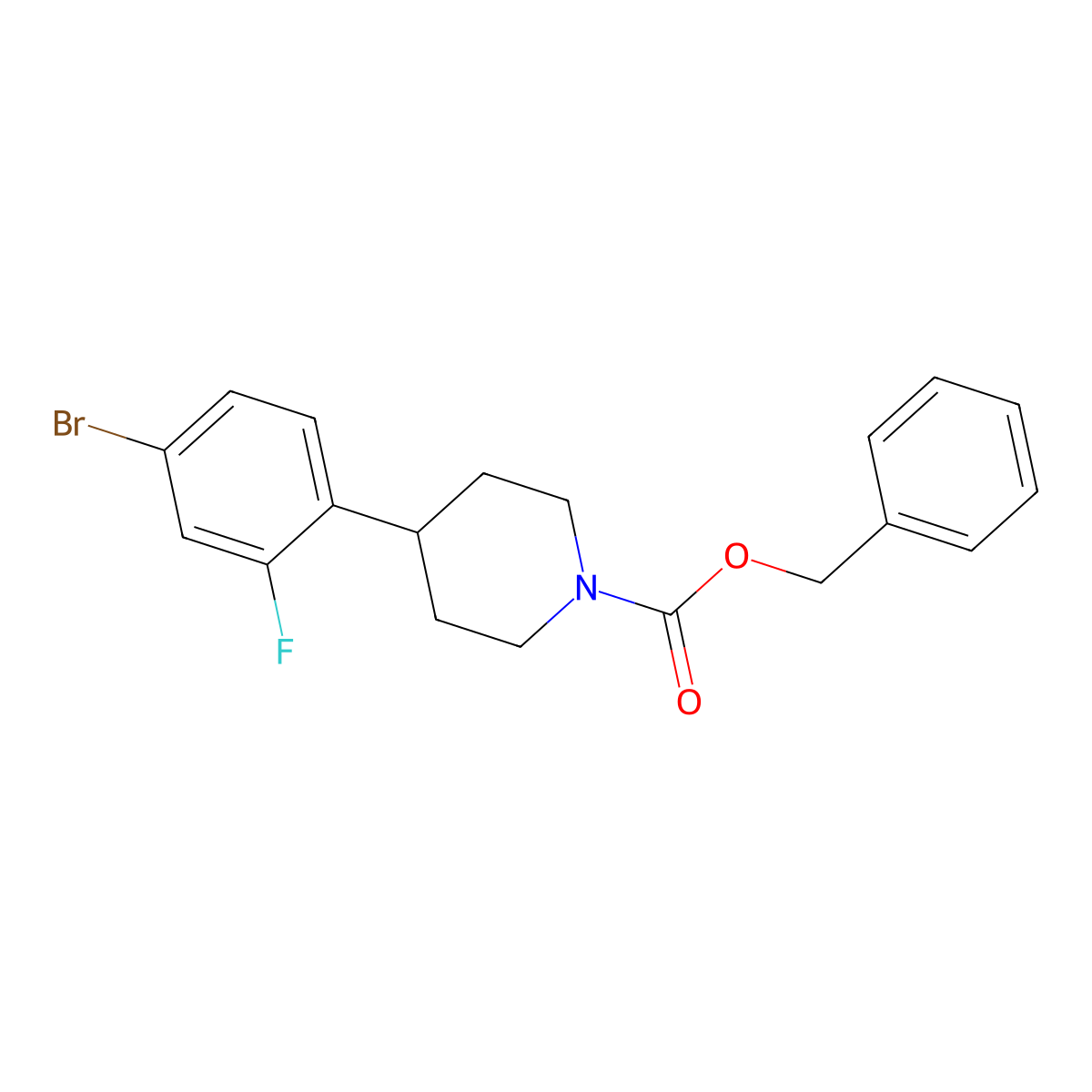 Benzyl 4-(4-bromo-2-fluorophenyl)piperidine-1-carboxylate molecular structure, CAS 2680806-42-0