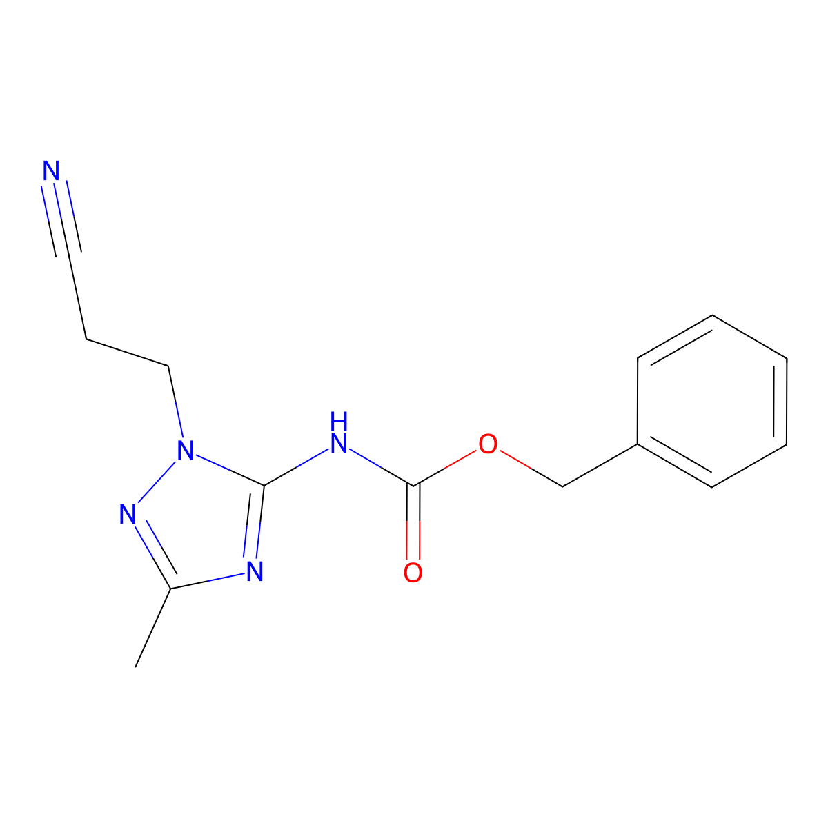 benzyl N-[1-(2-cyanoethyl)-3-methyl-1H-1,2,4-triazol-5-yl]carbamate molecular structure, CAS 2680806-48-6