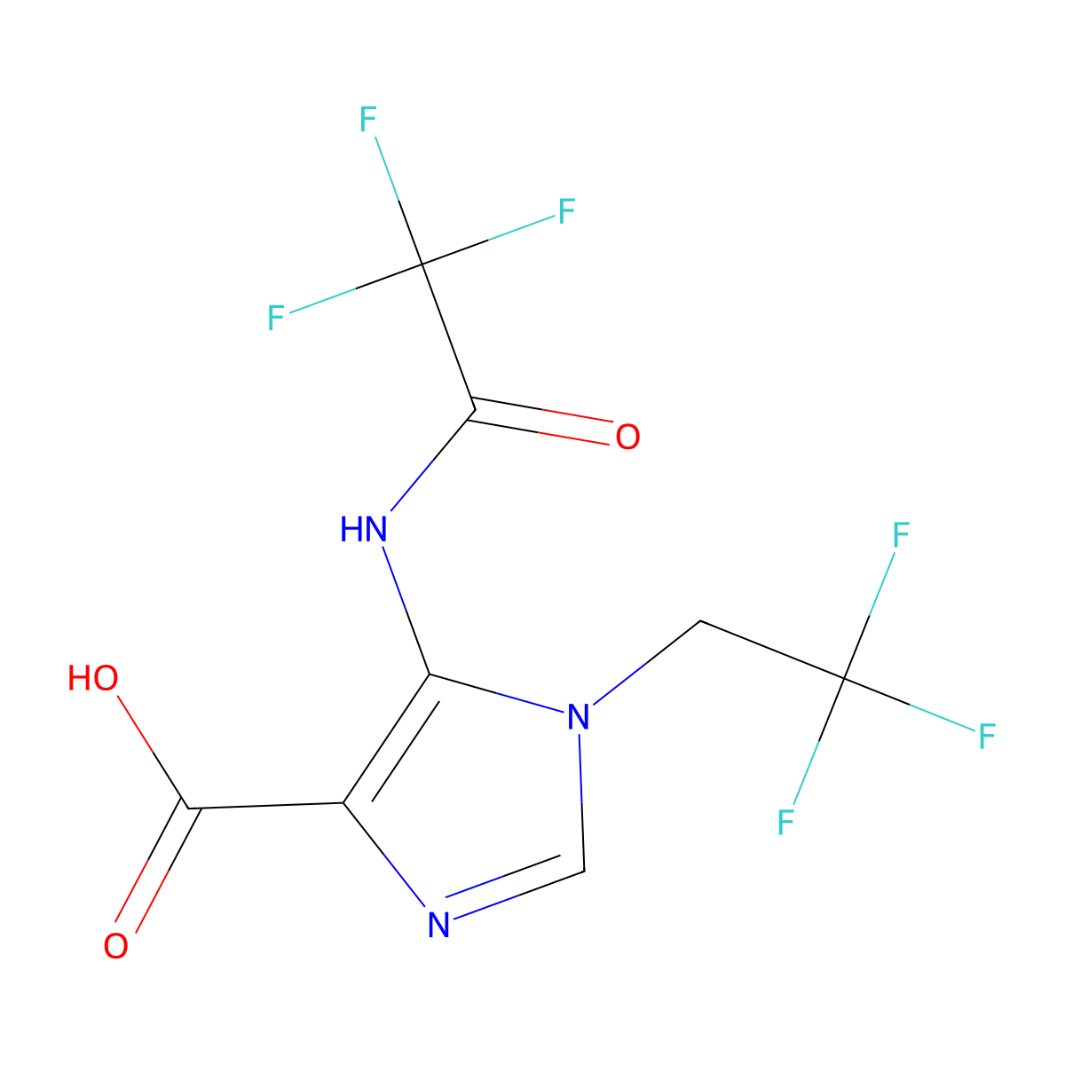 5-(2,2,2-trifluoroacetamido)-1-(2,2,2-trifluoroethyl)-1H-imidazole-4-carboxylic acid molecular structure, CAS 2680806-61-3