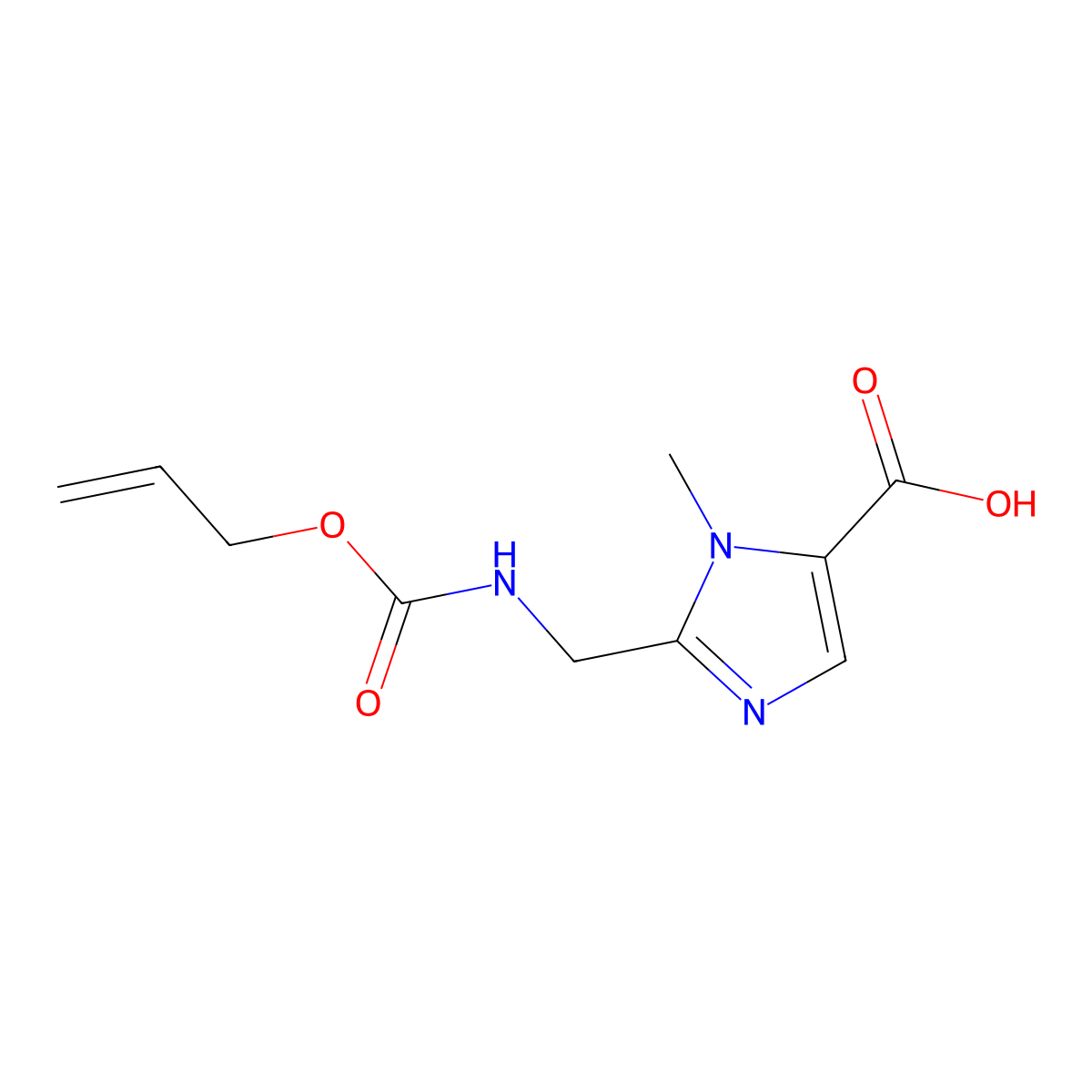 1-methyl-2-({[(prop-2-en-1-yloxy)carbonyl]amino}methyl)-1H-imidazole-5-carboxylic acid molecular structure, CAS 2680806-68-0