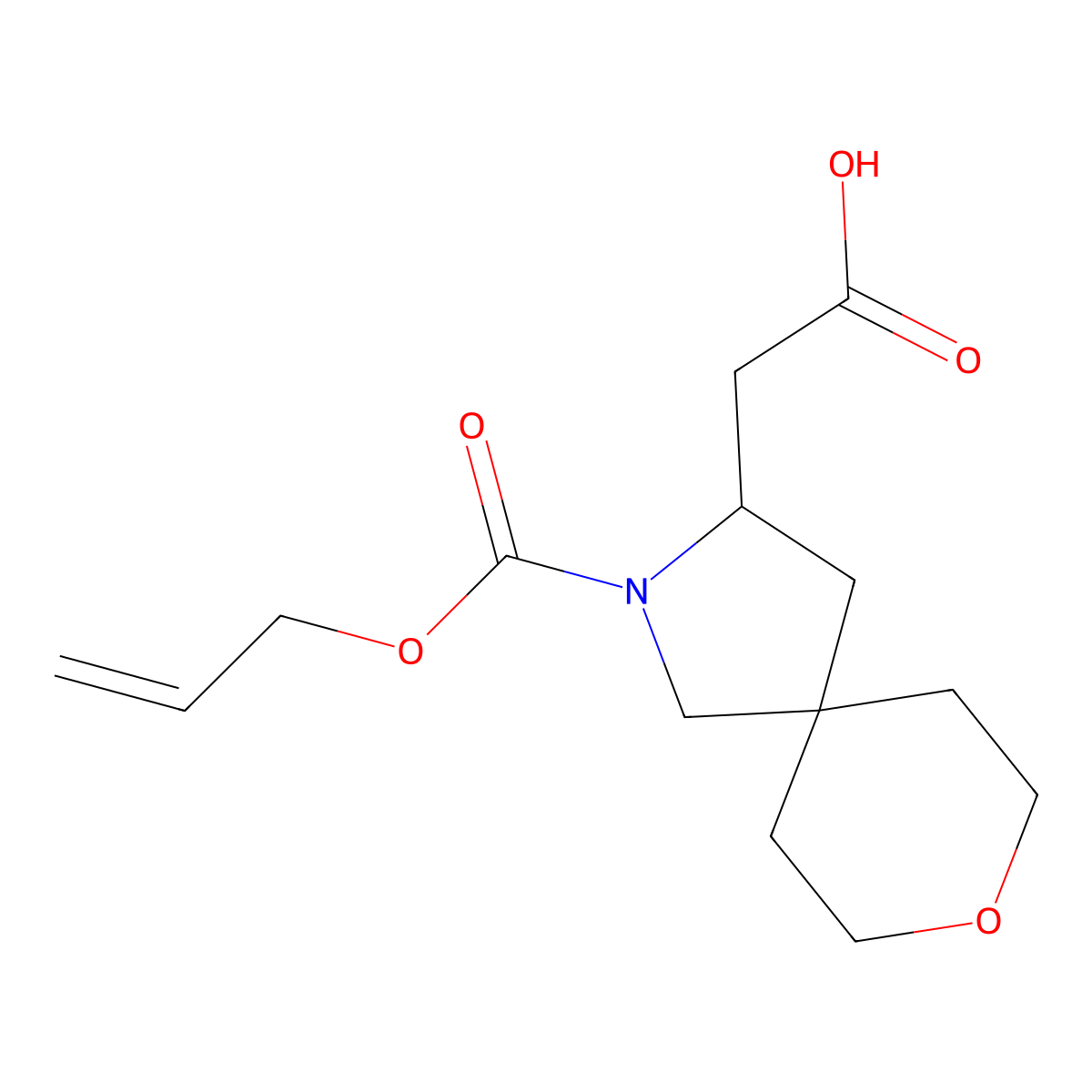 2-{2-[(Prop-2-en-1-yloxy)carbonyl]-8-oxa-2-azaspiro[4.5]decan-3-yl}acetic acid molecular structure, CAS 2680806-98-6