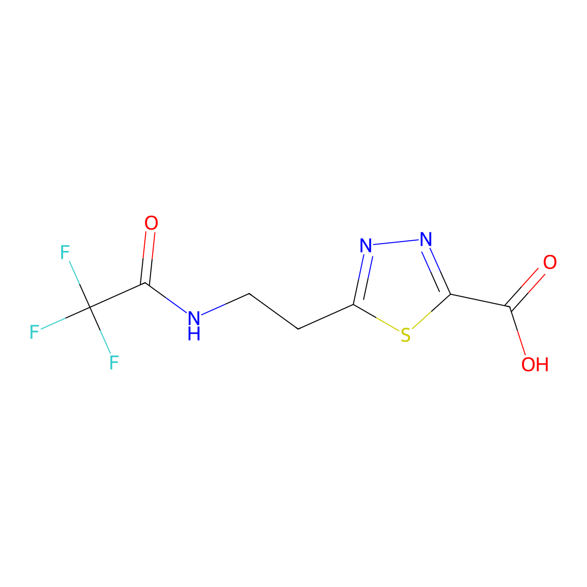 5-[2-(2,2,2-Trifluoroacetamido)ethyl]-1,3,4-thiadiazole-2-carboxylic acid molecular structure, CAS 2680807-04-7