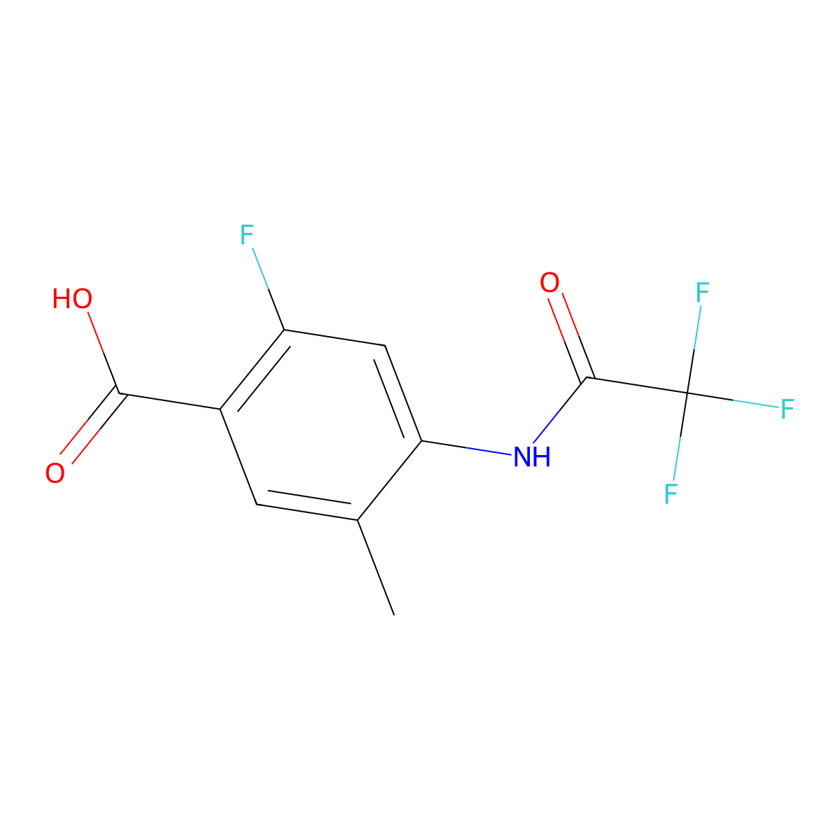 2-Fluoro-5-methyl-4-(2,2,2-trifluoroacetamido)benzoic acid molecular structure, CAS 2680807-11-6