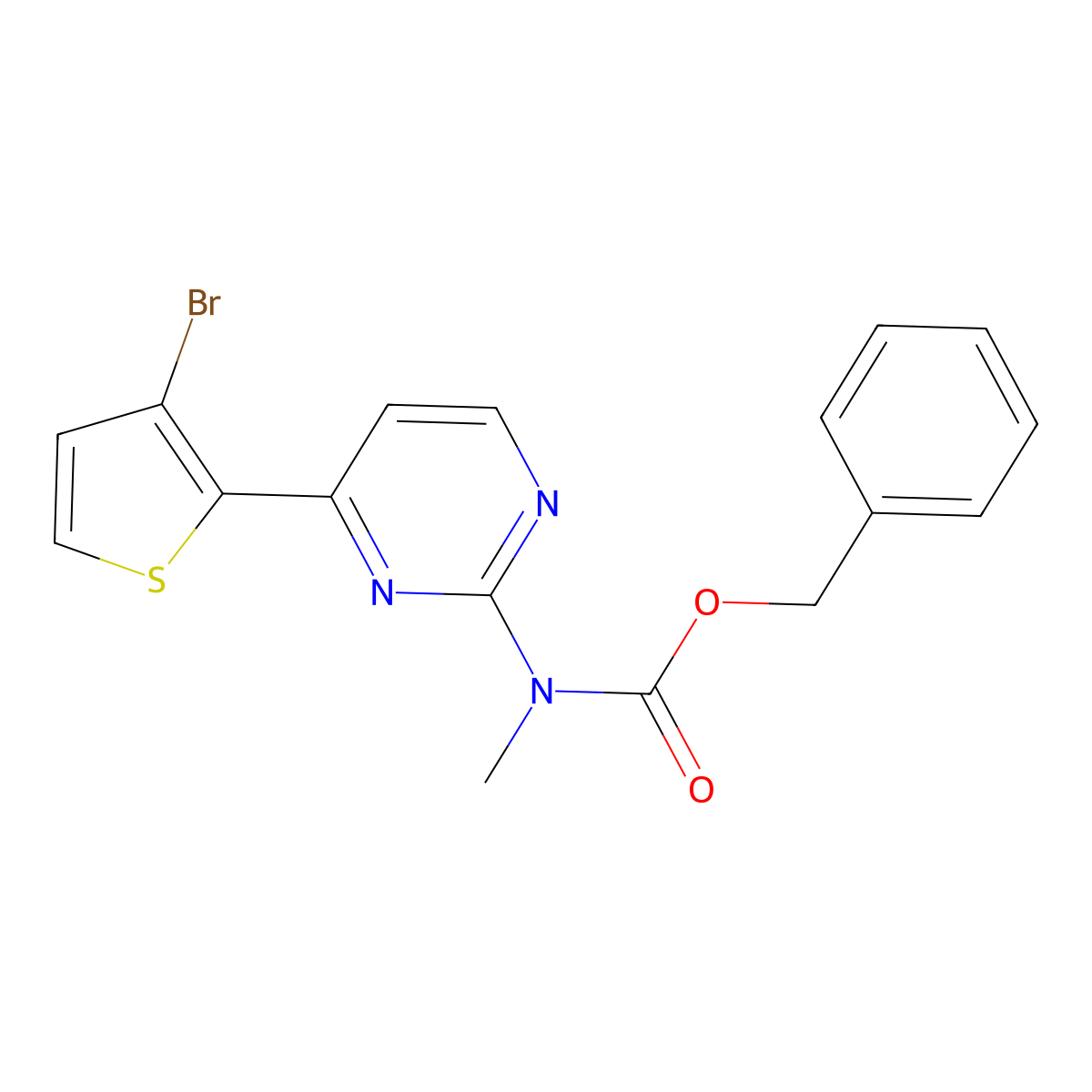 benzyl N-[4-(3-bromothiophen-2-yl)pyrimidin-2-yl]-N-methylcarbamate molecular structure, CAS 2680807-17-2