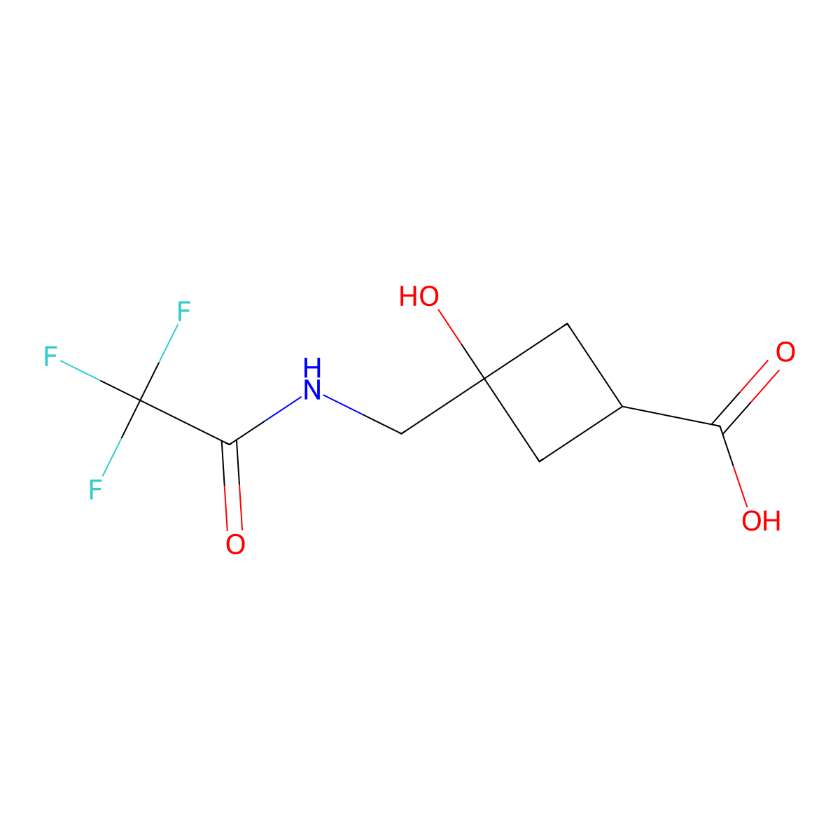 3-Hydroxy-3-[(trifluoroacetamido)methyl]cyclobutane-1-carboxylic acid molecular structure, CAS 2680807-25-2