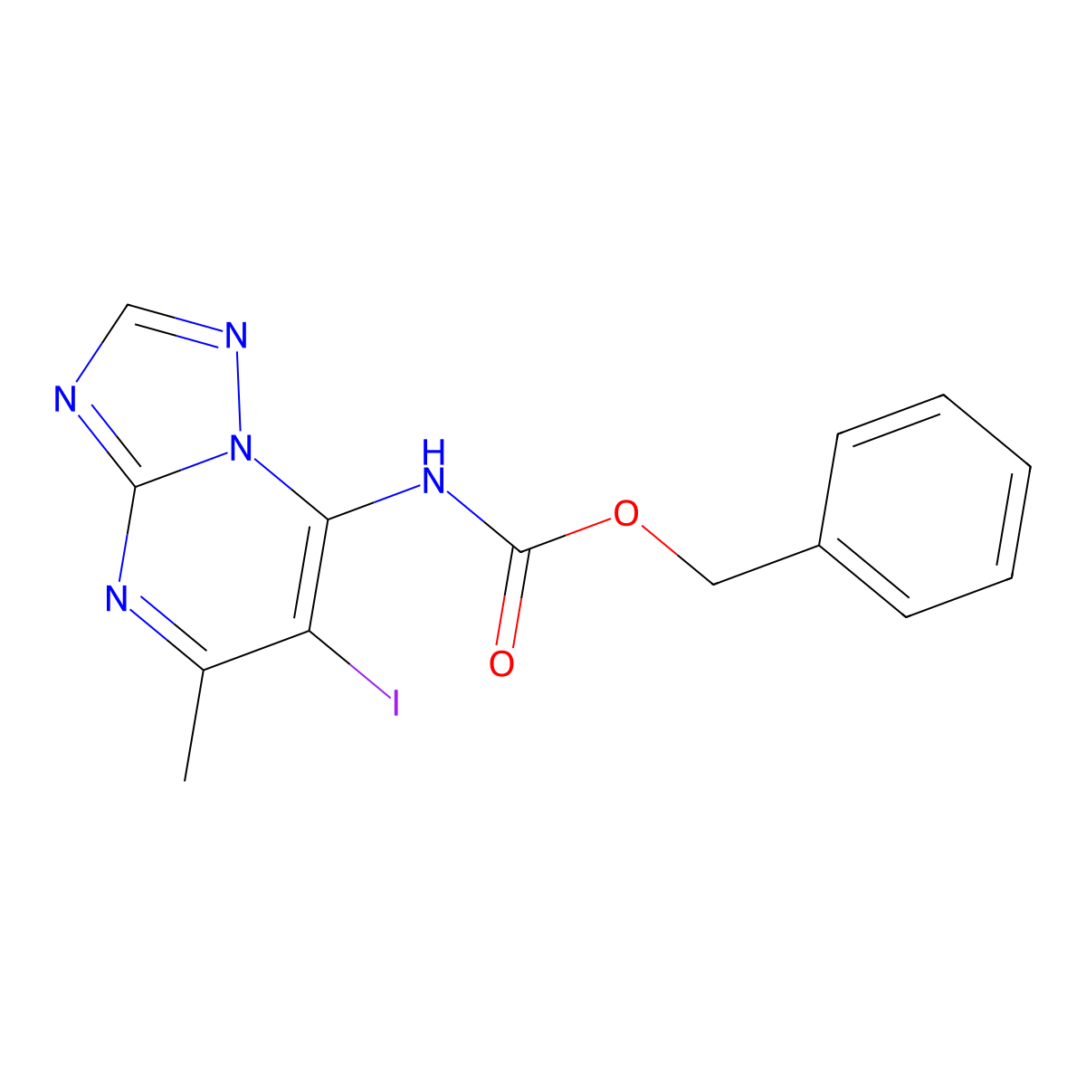 benzyl N-{6-iodo-5-methyl-[1,2,4]triazolo[1,5-a]pyrimidin-7-yl}carbamate molecular structure, CAS 2680807-32-1