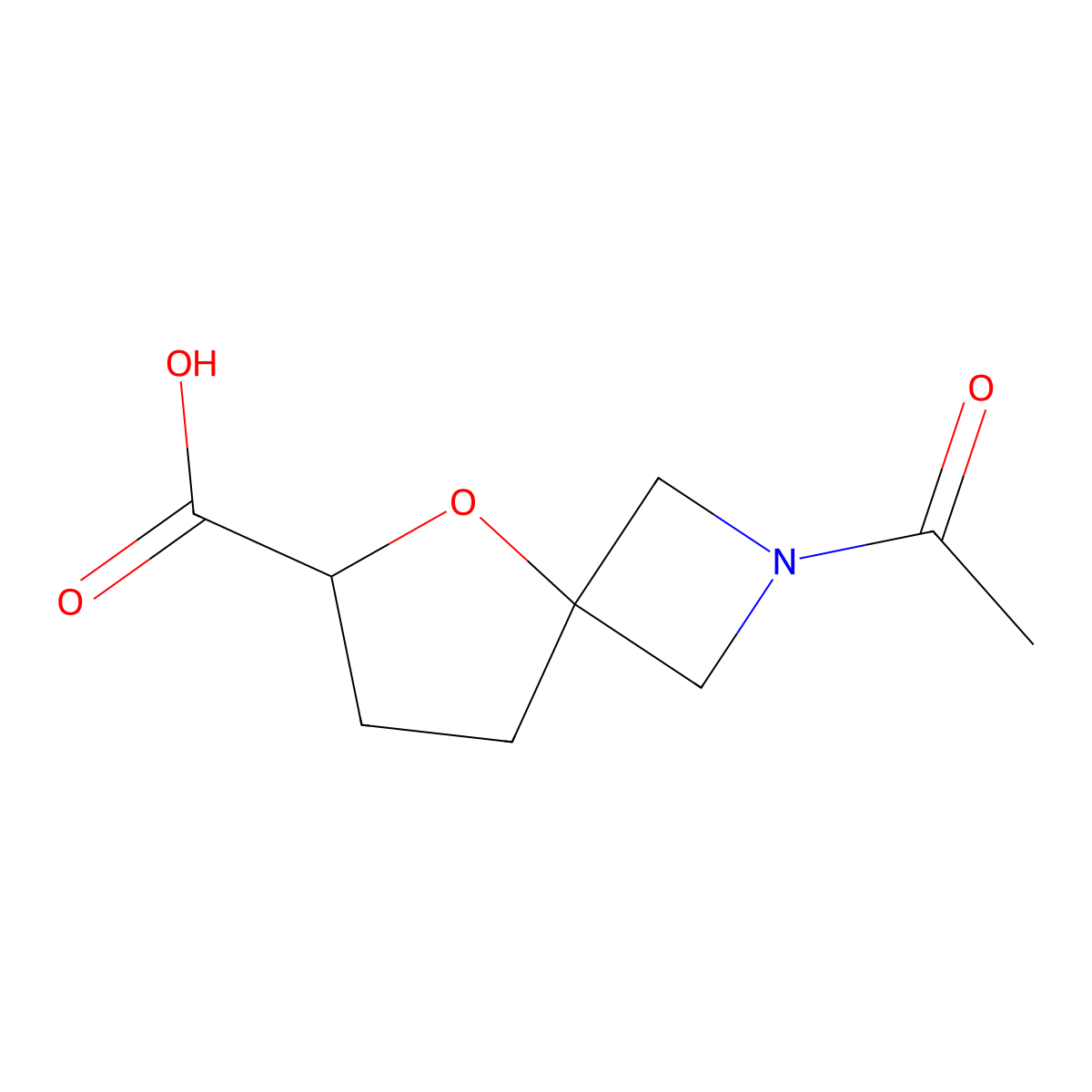 2-Acetyl-5-oxa-2-azaspiro[3.4]octane-6-carboxylic acid molecular structure, CAS 2680807-45-6