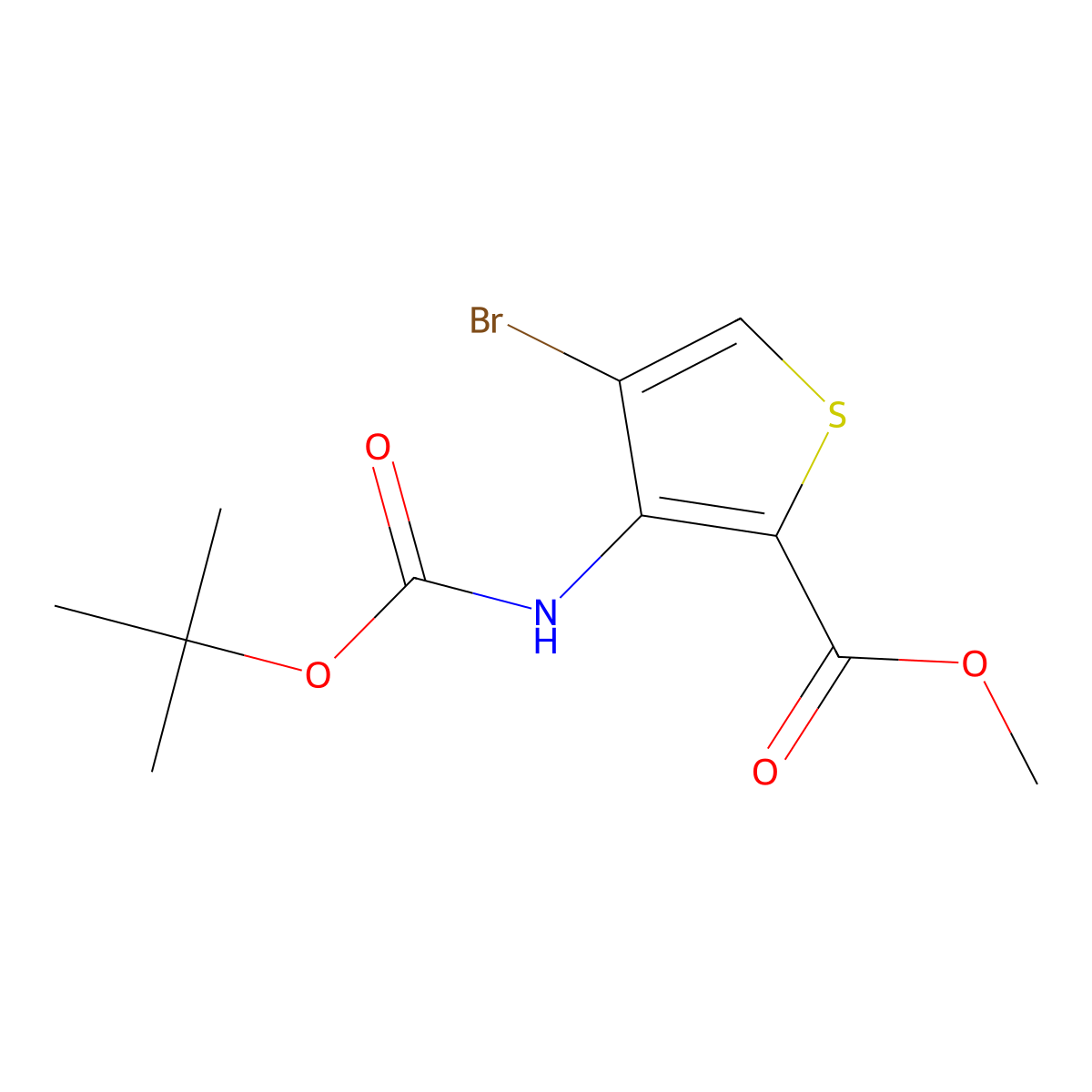 Methyl 4-bromo-3-((tert-butoxycarbonyl)amino)thiophene-2-carboxylate molecular structure, CAS 2680807-57-0