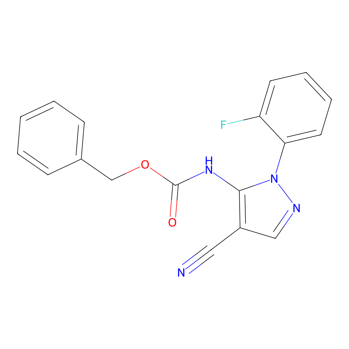 benzyl N-[4-cyano-1-(2-fluorophenyl)-1H-pyrazol-5-yl]carbamate molecular structure, CAS 2680807-61-6