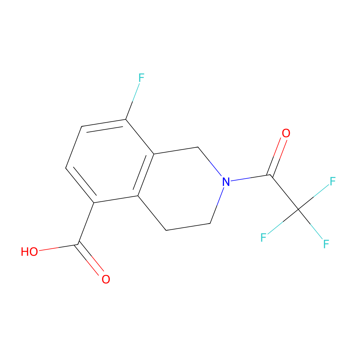 8-Fluoro-2-(2,2,2-trifluoroacetyl)-1,2,3,4-tetrahydroisoquinoline-5-carboxylic acid molecular structure, CAS 2680807-68-3