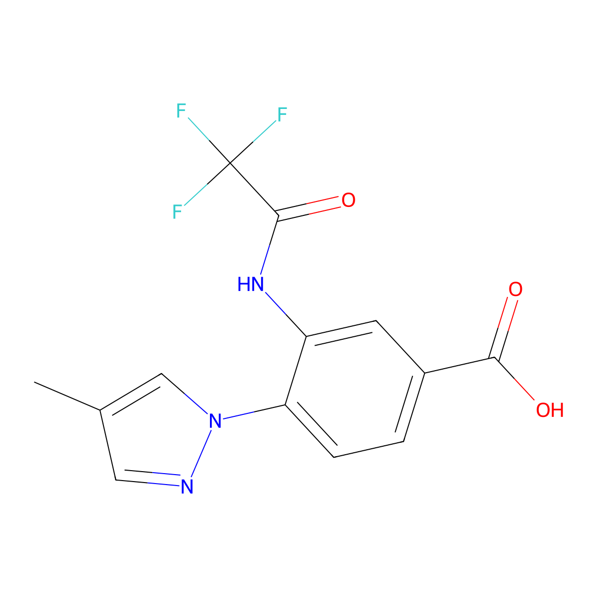 4-(4-methyl-1H-pyrazol-1-yl)-3-(2,2,2-trifluoroacetamido)benzoic acid molecular structure, CAS 2680807-75-2