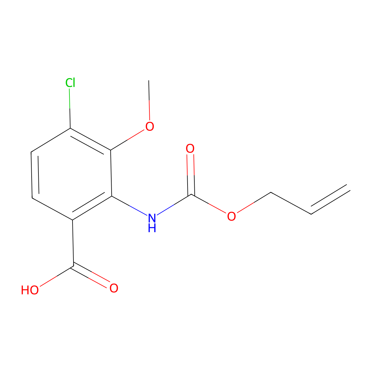 4-Chloro-3-methoxy-2-{[(prop-2-en-1-yloxy)carbonyl]amino}benzoic acid molecular structure, CAS 2680807-80-9