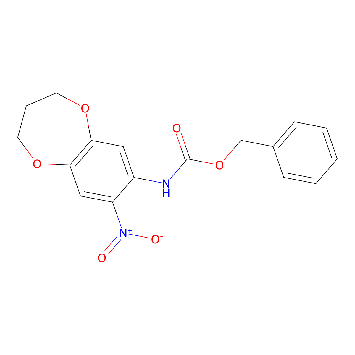 benzyl N-(8-nitro-3,4-dihydro-2H-1,5-benzodioxepin-7-yl)carbamate molecular structure, CAS 2680808-04-0