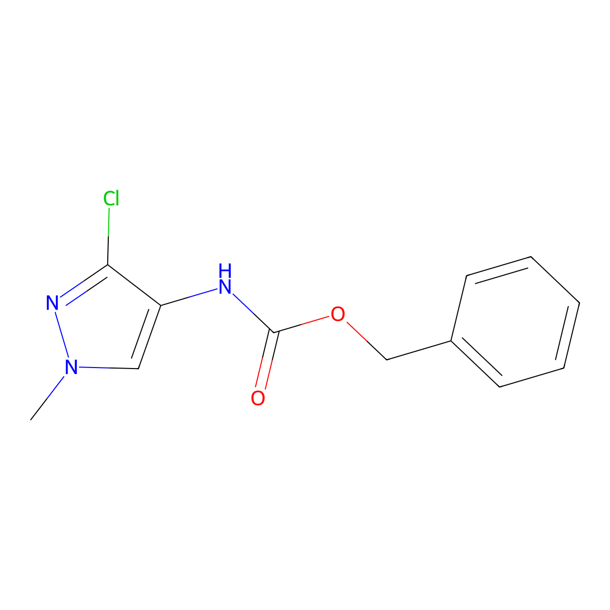 benzyl N-(3-chloro-1-methyl-1H-pyrazol-4-yl)carbamate molecular structure, CAS 2680808-05-1