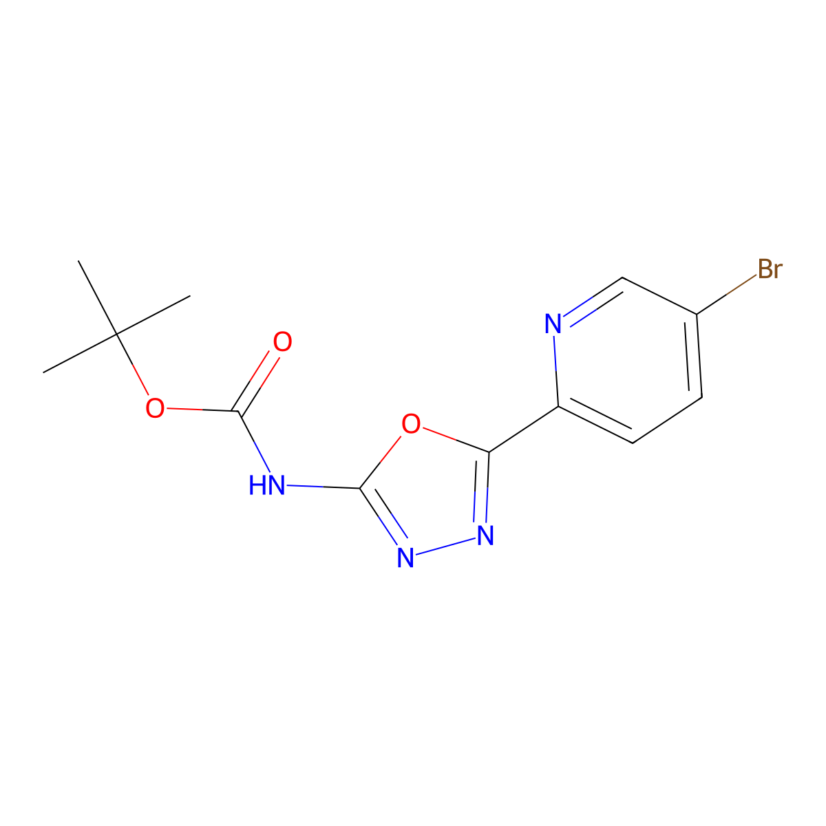 tert-butyl N-[5-(5-bromopyridin-2-yl)-1,3,4-oxadiazol-2-yl]carbamate molecular structure, CAS 2680808-08-4
