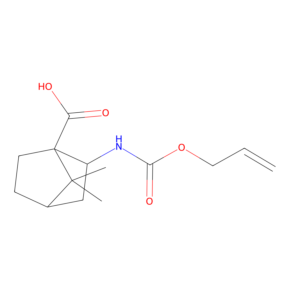 7,7-Dimethyl-2-{[(prop-2-en-1-yloxy)carbonyl]amino}bicyclo[2.2.1]heptane-1-carboxylic acid molecular structure, CAS 2680808-24-4