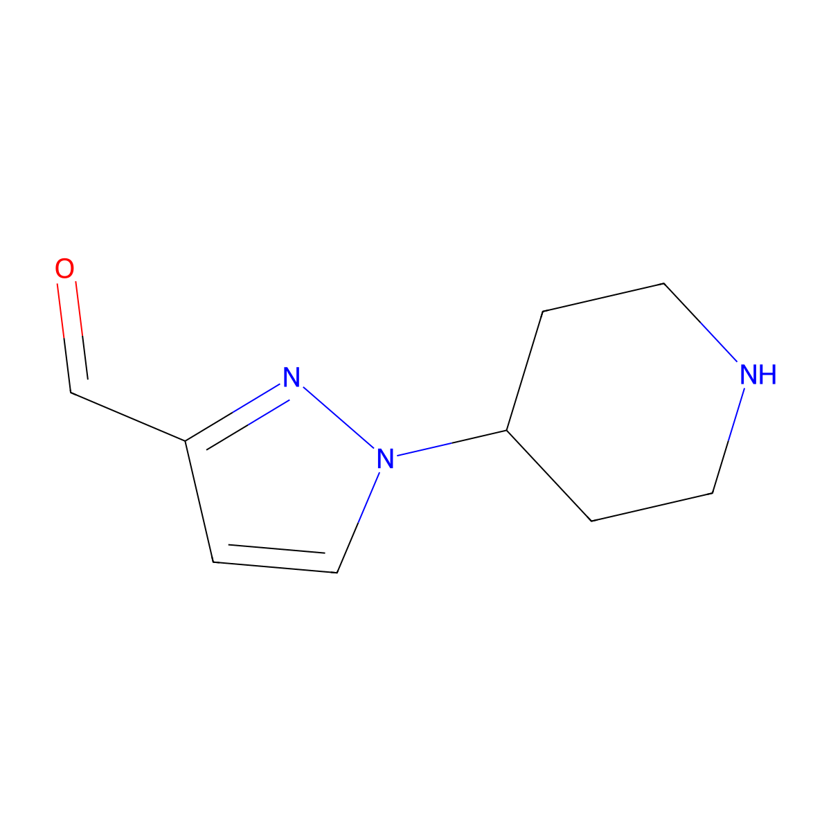 1-(piperidin-4-yl)-1H-pyrazole-3-carbaldehyde molecular structure, CAS 2680808-34-6