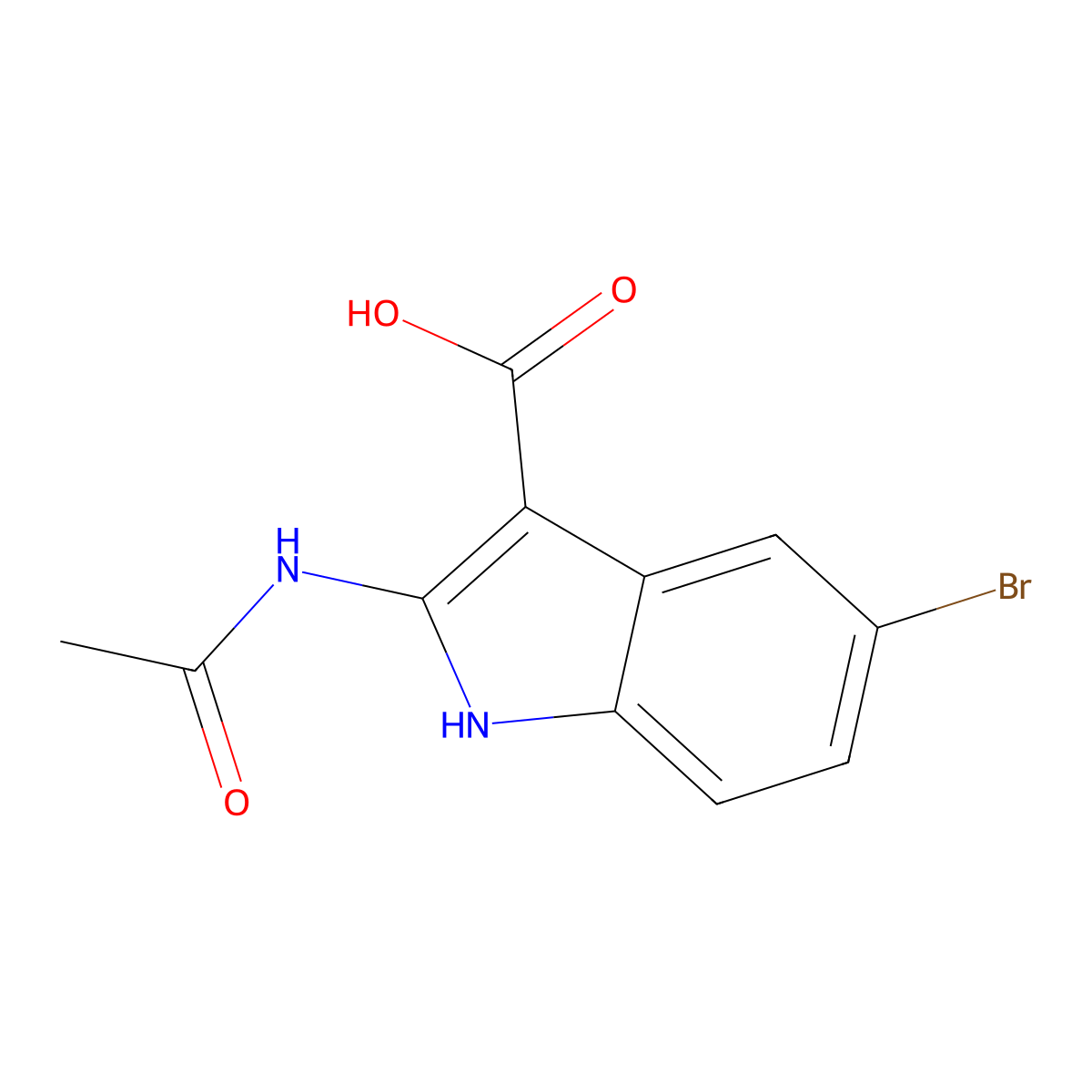 5-bromo-2-acetamido-1H-indole-3-carboxylic acid molecular structure, CAS 2680808-42-6