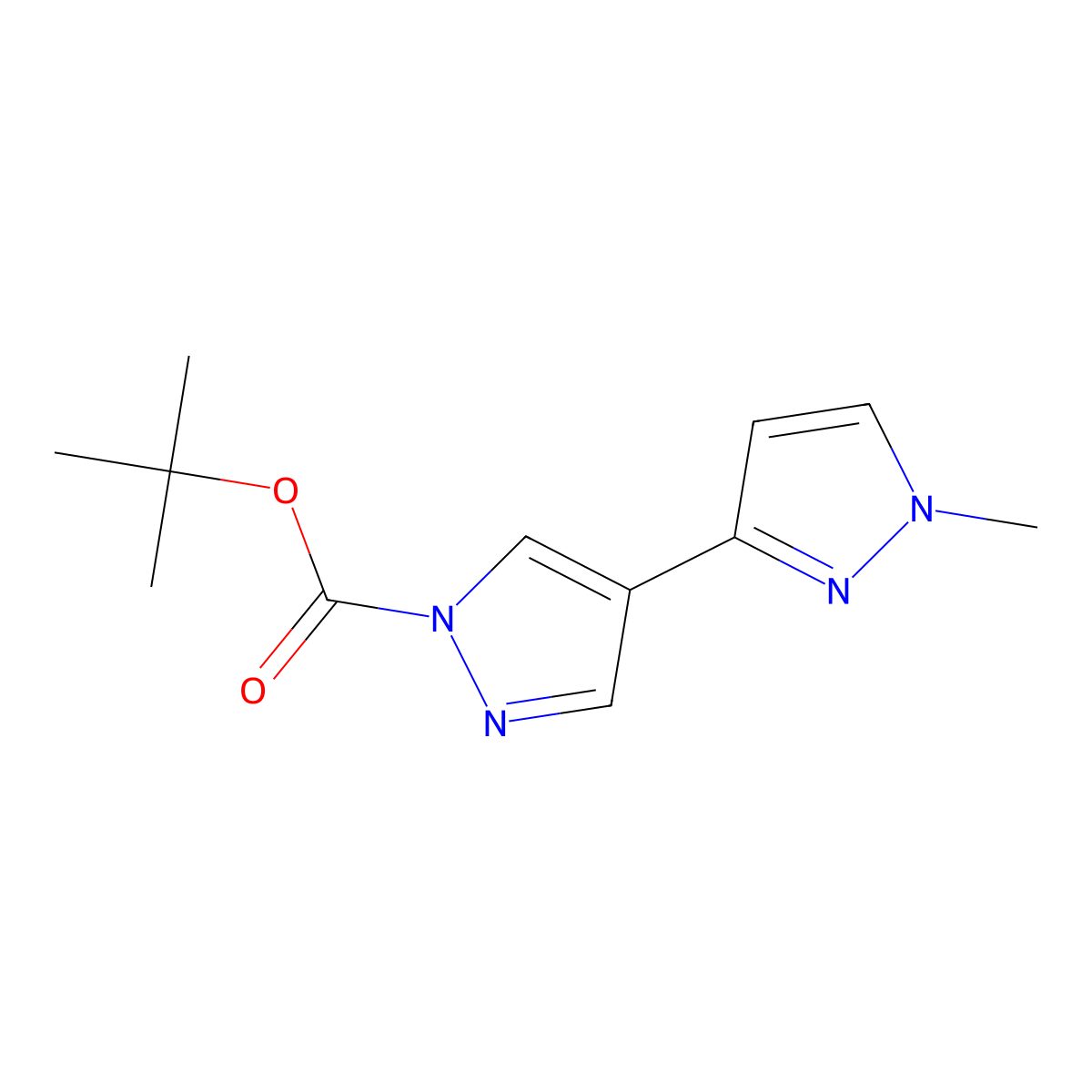 tert-butyl 4-(1-methyl-1H-pyrazol-3-yl)-1H-pyrazole-1-carboxylate molecular structure, CAS 2680808-55-1