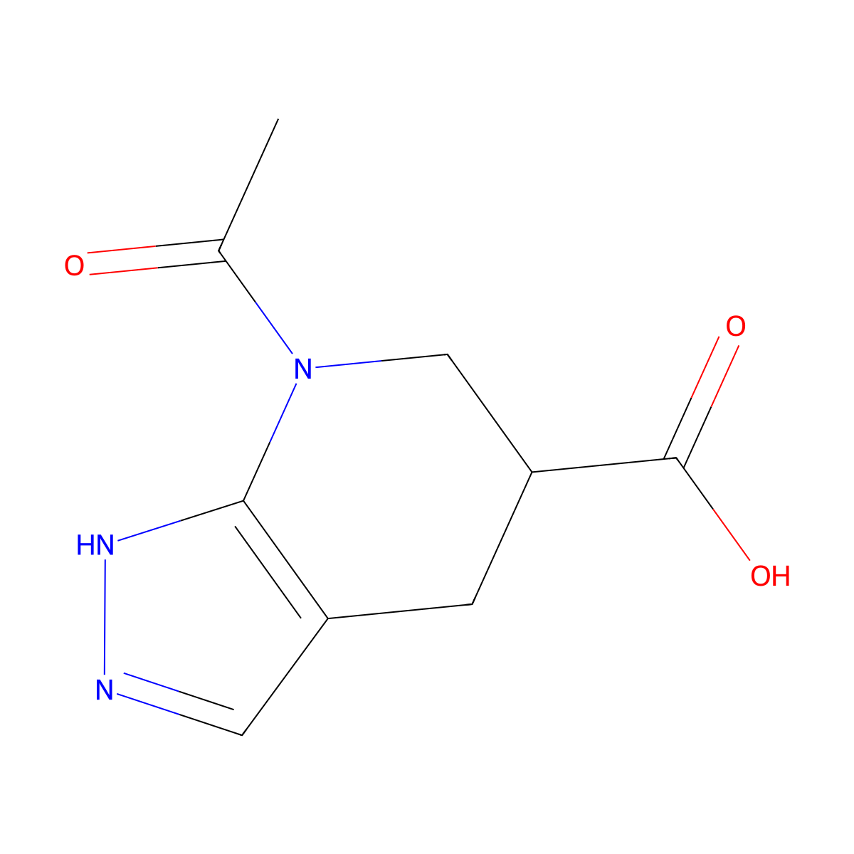 7-acetyl-1H,4H,5H,6H,7H-pyrazolo[3,4-b]pyridine-5-carboxylic acid molecular structure, CAS 2680808-58-4