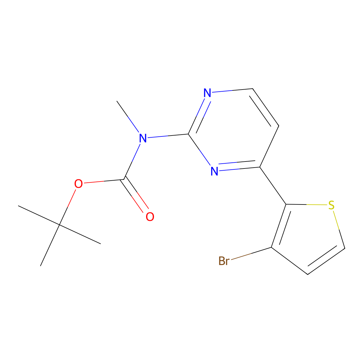 tert-butyl N-[4-(3-bromothiophen-2-yl)pyrimidin-2-yl]-N-methylcarbamate molecular structure, CAS 2680808-82-4