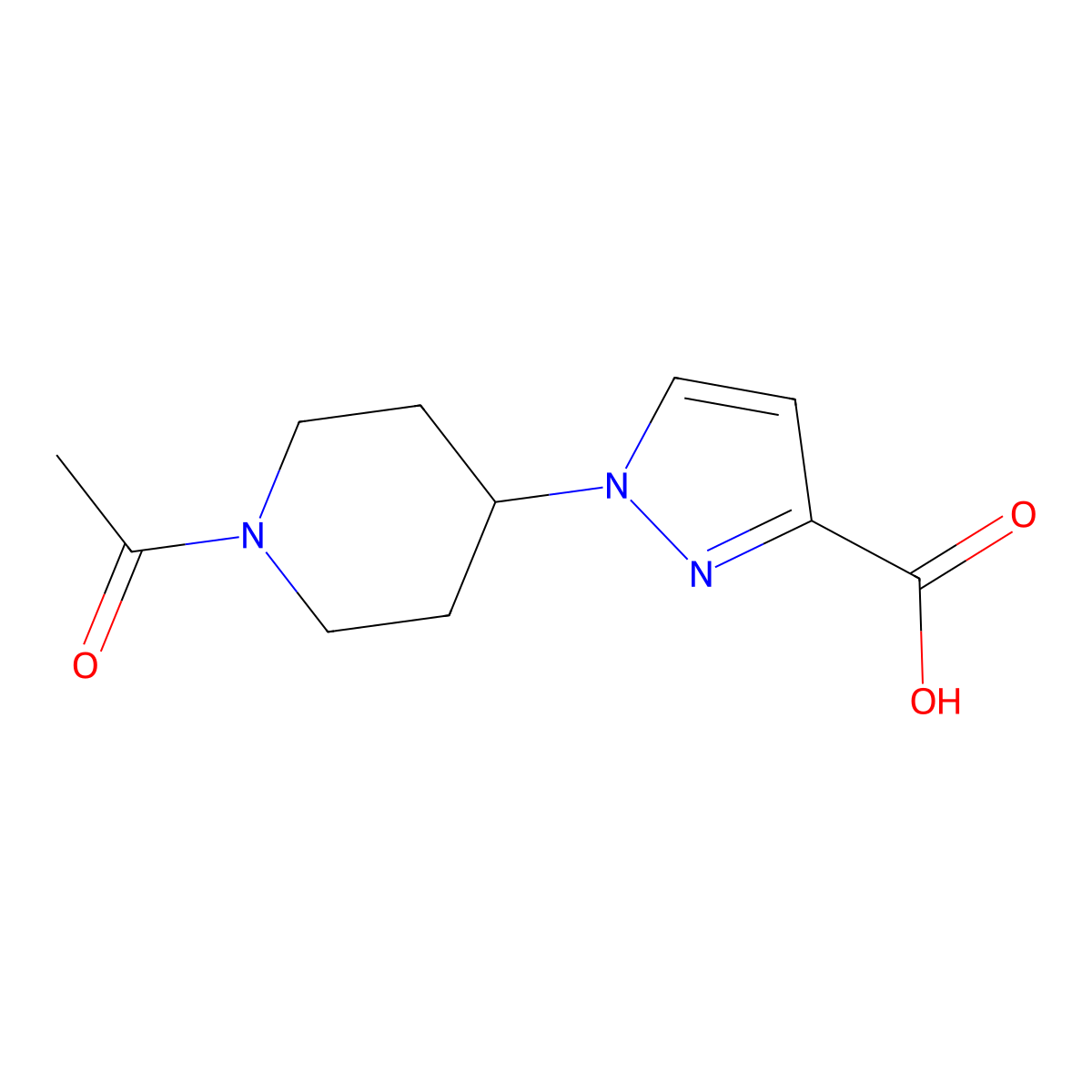 1-(1-acetylpiperidin-4-yl)-1H-pyrazole-3-carboxylic acid molecular structure, CAS 2680808-88-0