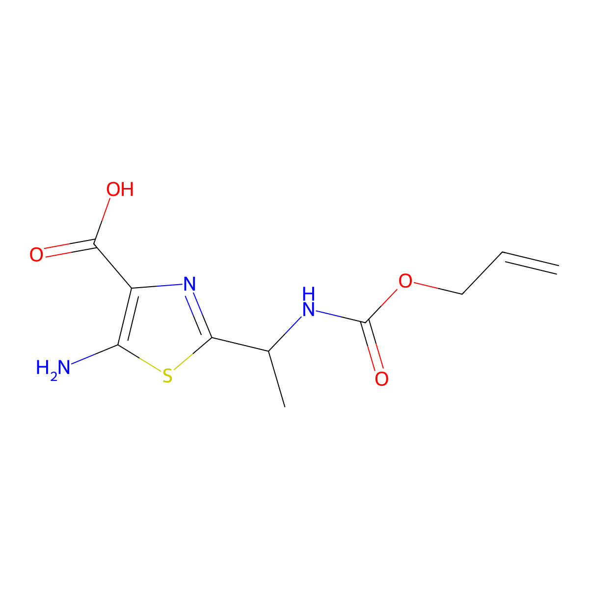 5-Amino-2-(1-{[(prop-2-en-1-yloxy)carbonyl]amino}ethyl)-1,3-thiazole-4-carboxylic acid molecular structure, CAS 2680808-90-4