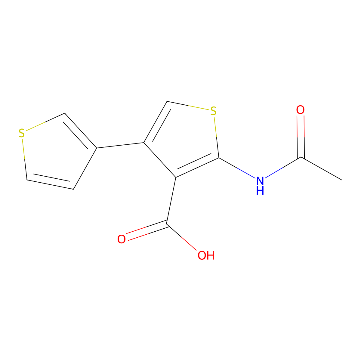 5-Acetamido-[3,3'-bithiophene]-4-carboxylic acid molecular structure, CAS 2680808-96-0