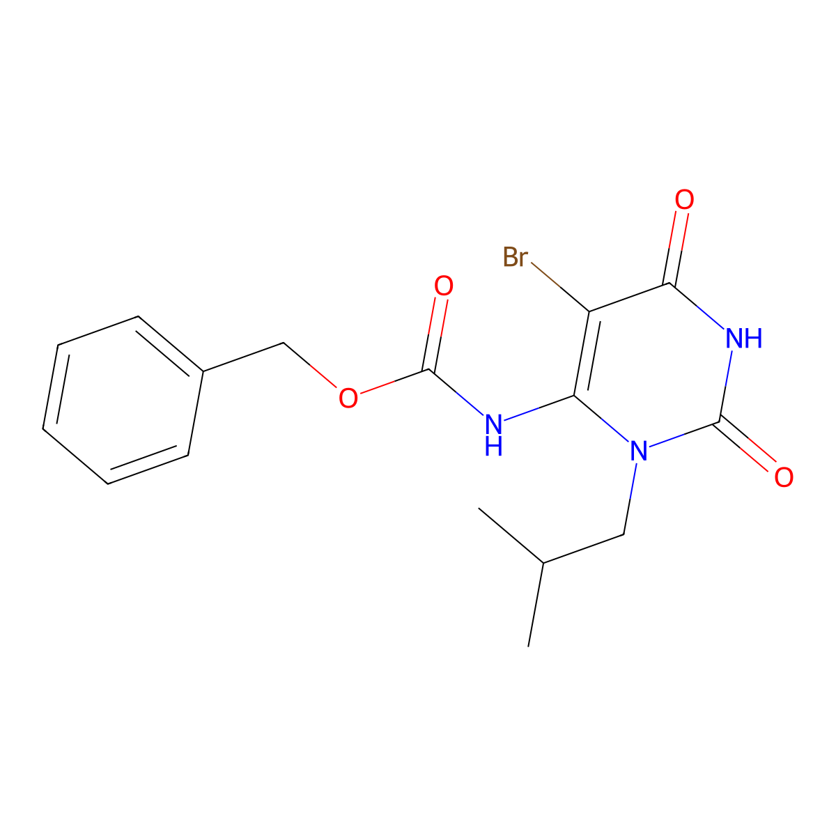 benzyl N-[5-bromo-3-(2-methylpropyl)-2,6-dioxo-1,2,3,6-tetrahydropyrimidin-4-yl]carbamate molecular structure, CAS 2680808-98-2