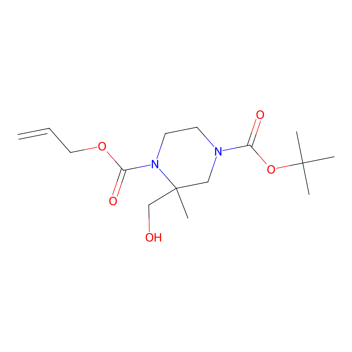 4-Tert-butyl 1-prop-2-en-1-yl 2-(hydroxymethyl)-2-methylpiperazine-1,4-dicarboxylate molecular structure, CAS 2680809-12-3