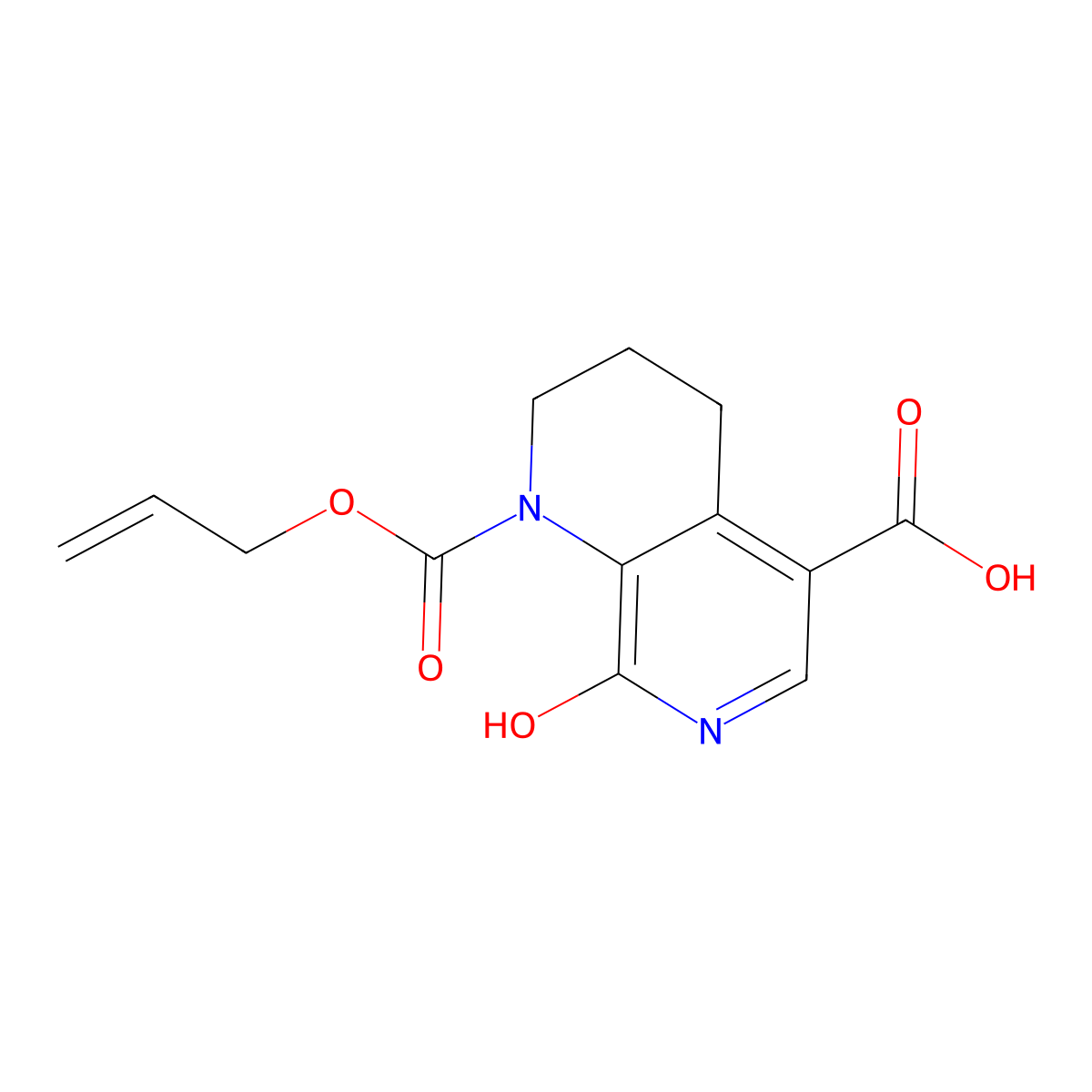 8-Hydroxy-1-[(prop-2-en-1-yloxy)carbonyl]-1,2,3,4-tetrahydro-1,7-naphthyridine-5-carboxylic acid molecular structure, CAS 2680809-13-4