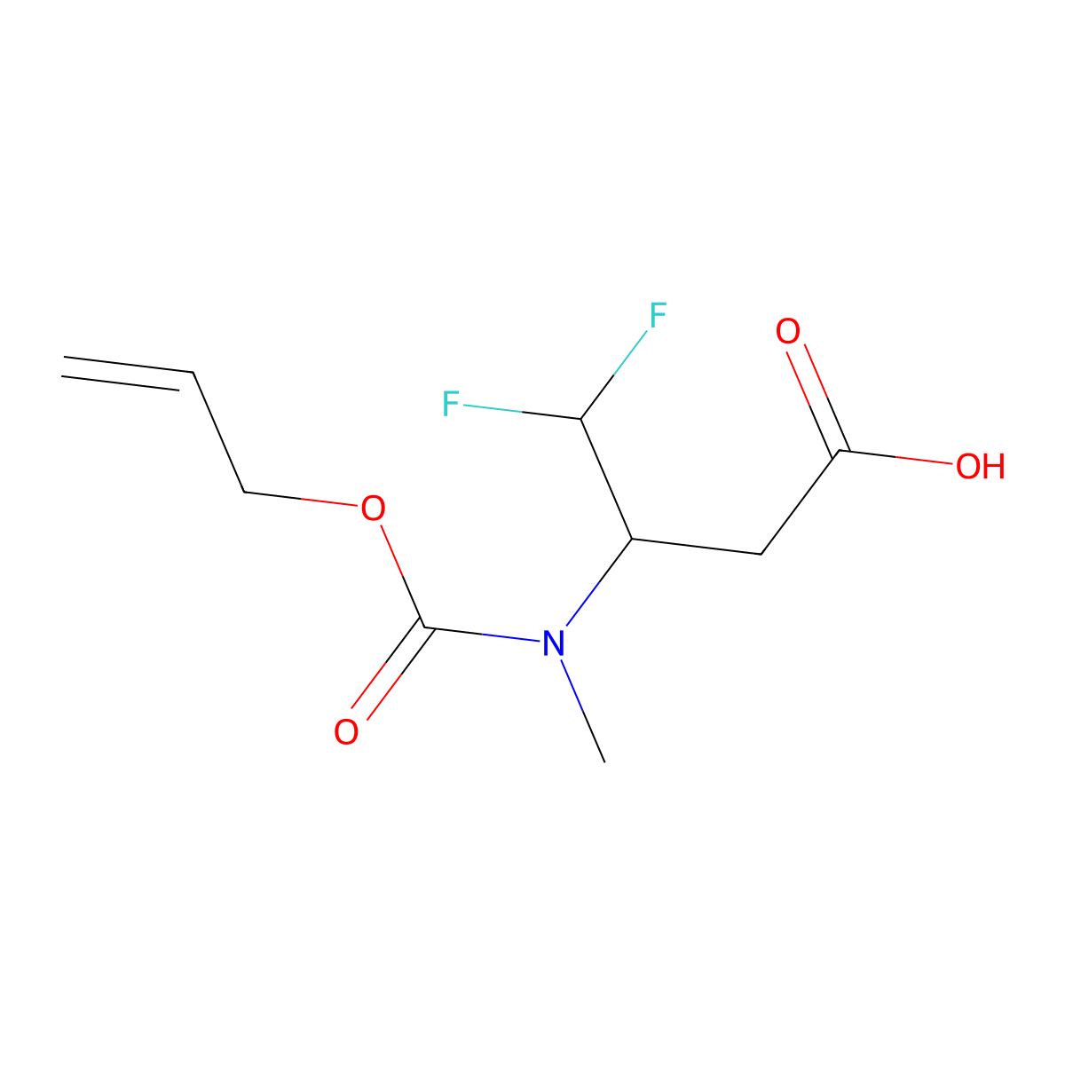 4,4-Difluoro-3-{methyl[(prop-2-en-1-yloxy)carbonyl]amino}butanoic acid molecular structure, CAS 2680809-15-6