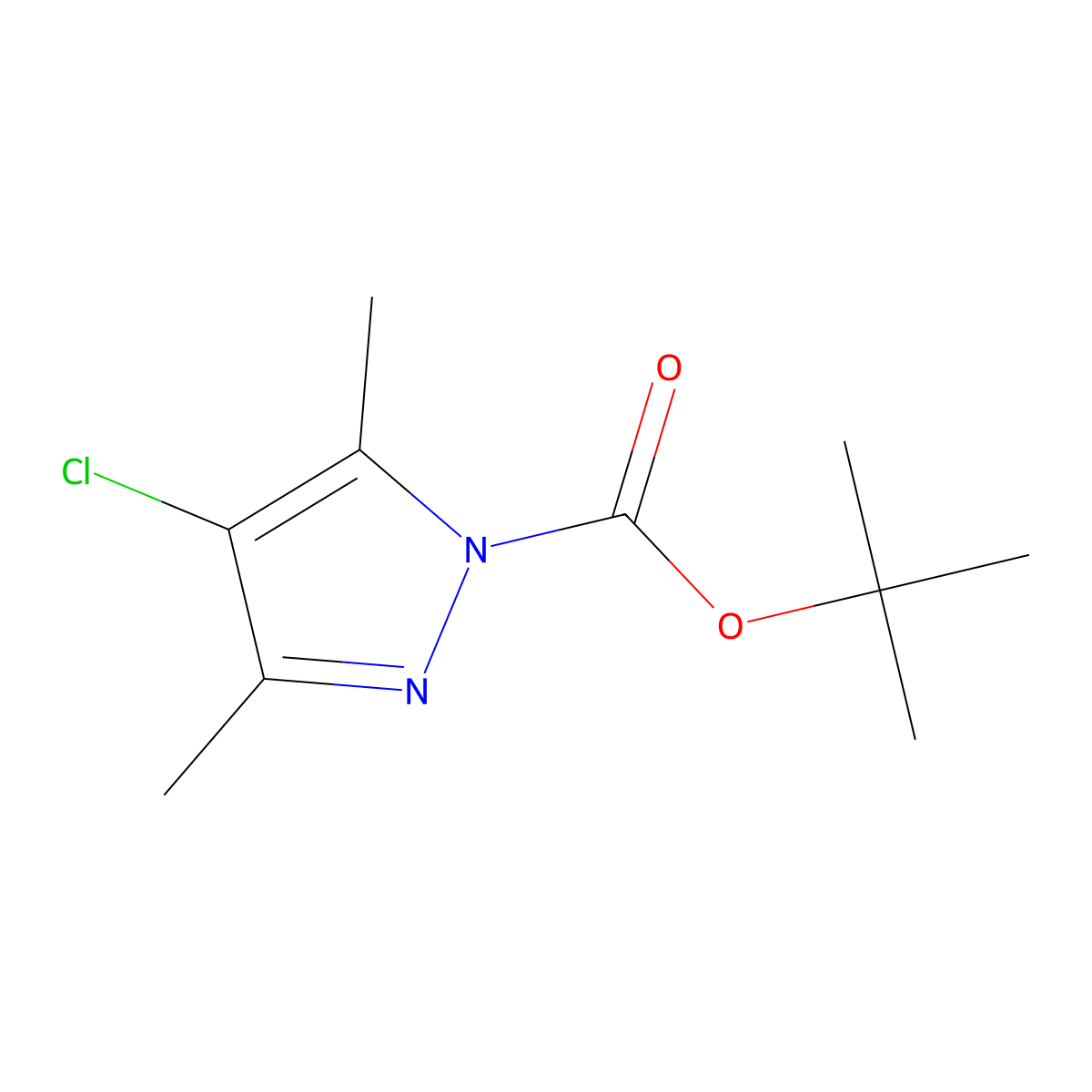 tert-butyl 4-chloro-3,5-dimethyl-1H-pyrazole-1-carboxylate molecular structure, CAS 2680809-30-5